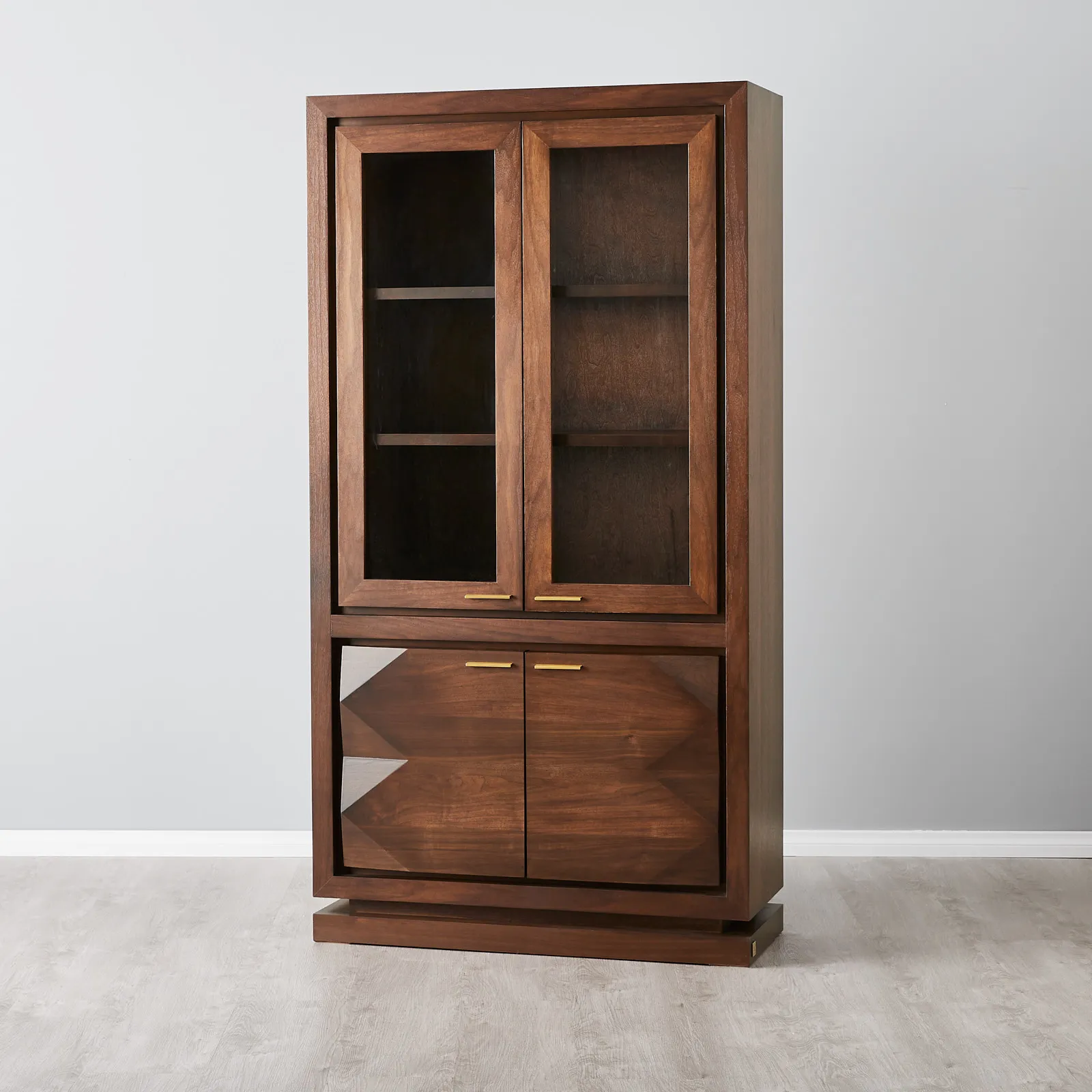 Xandra Dark Walnut Veneer Cabinet-Brass Handles