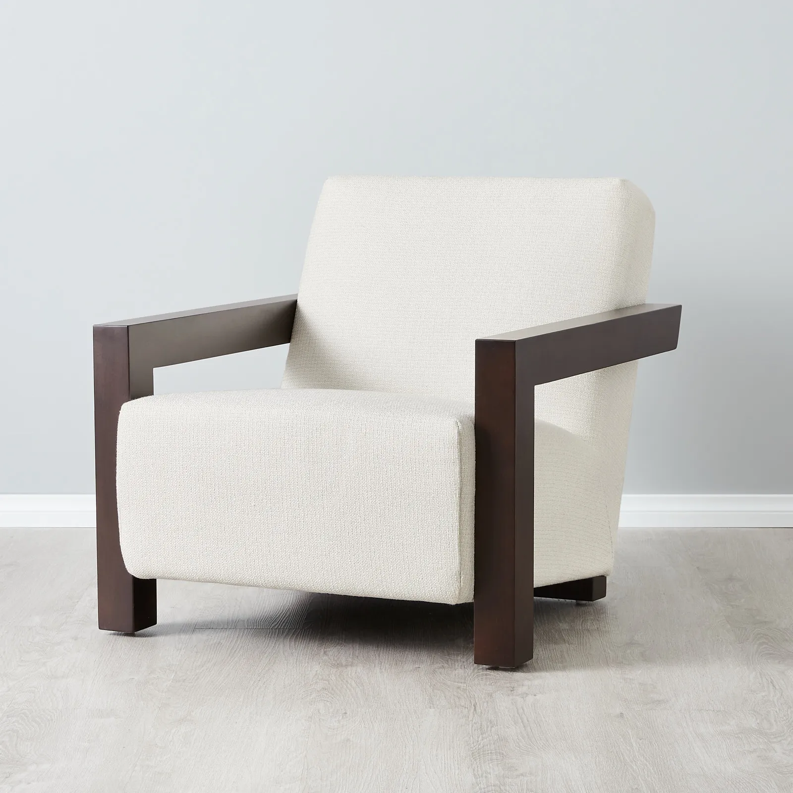 Stellan Chestnut White Woven Fabric Occasional Chair-Brown Wooden Legs