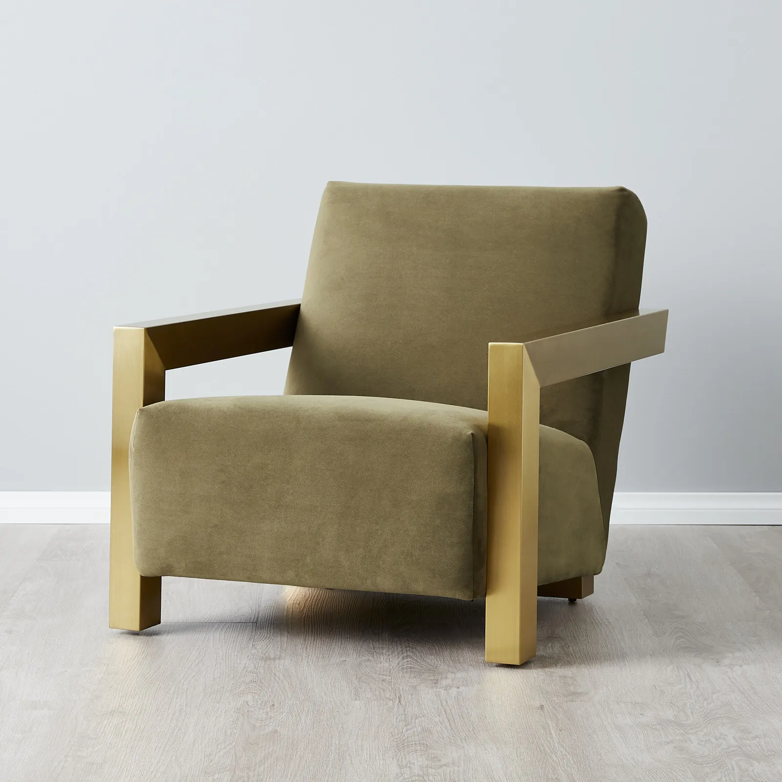 Stellan Olive Green Velvet Occasional Chair-Brushed Gold Legs