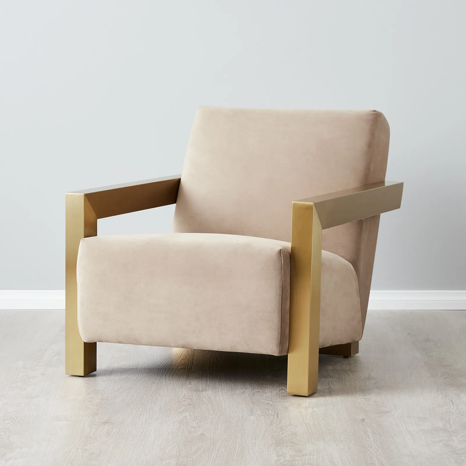 Stellan Beige Velvet  Occasional Chair-Brushed Gold Stainless Steel Legs