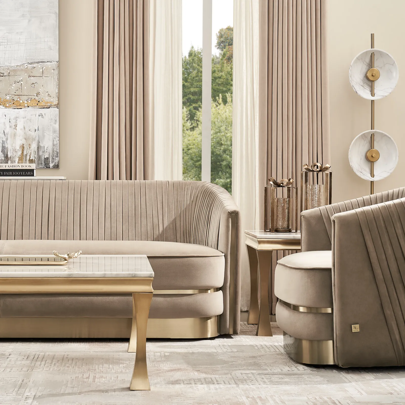 Crown Mushroom Velvet 3-Seater Sofa