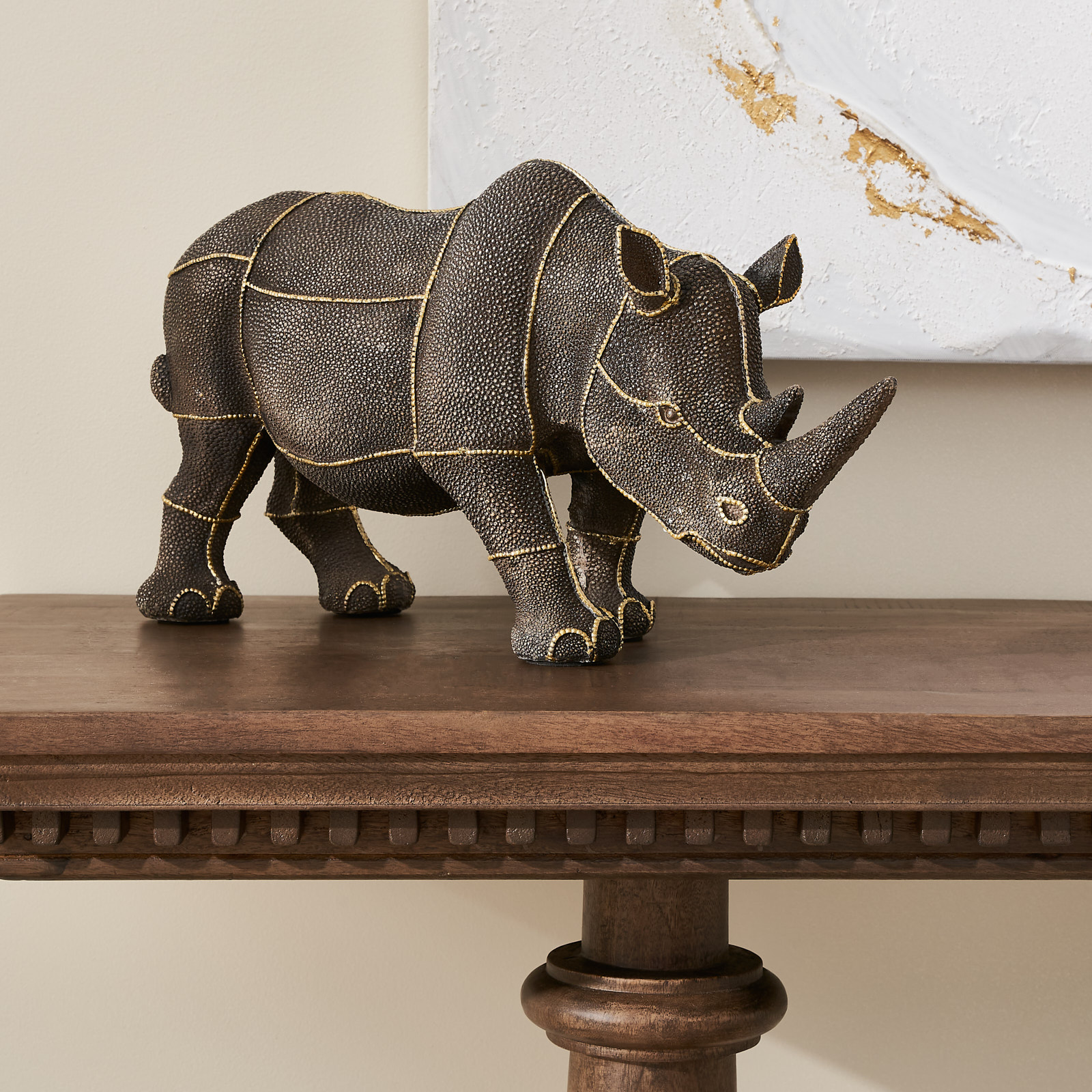Rocky Rhino Bronze Resin Decorative