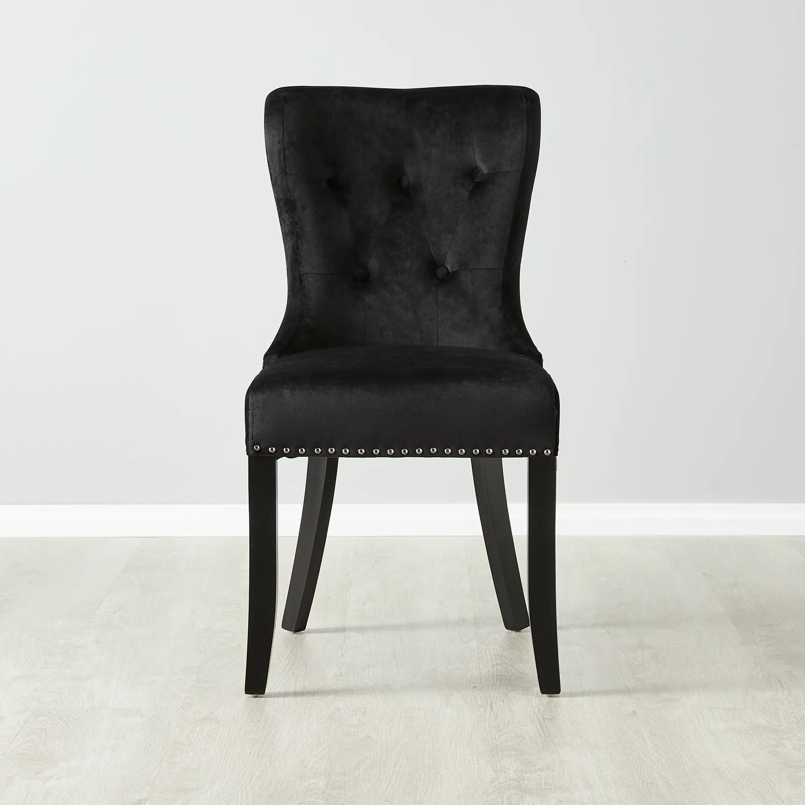 Viktor Black Velvet Dining Chair - Black Nickel Lionhead Pull