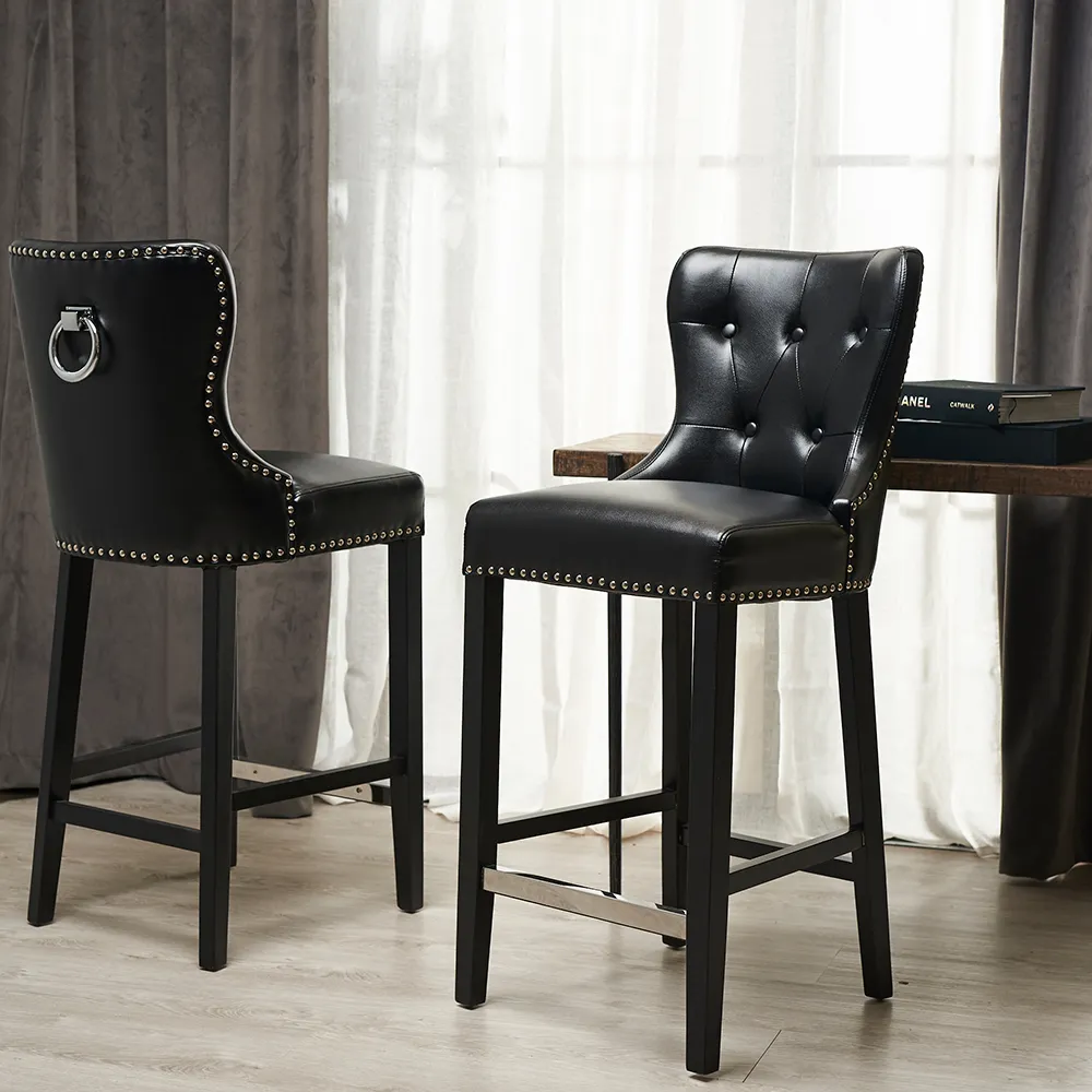 Viktor Black Velvet Bar Stool - Black Nickel Lionhead Pull