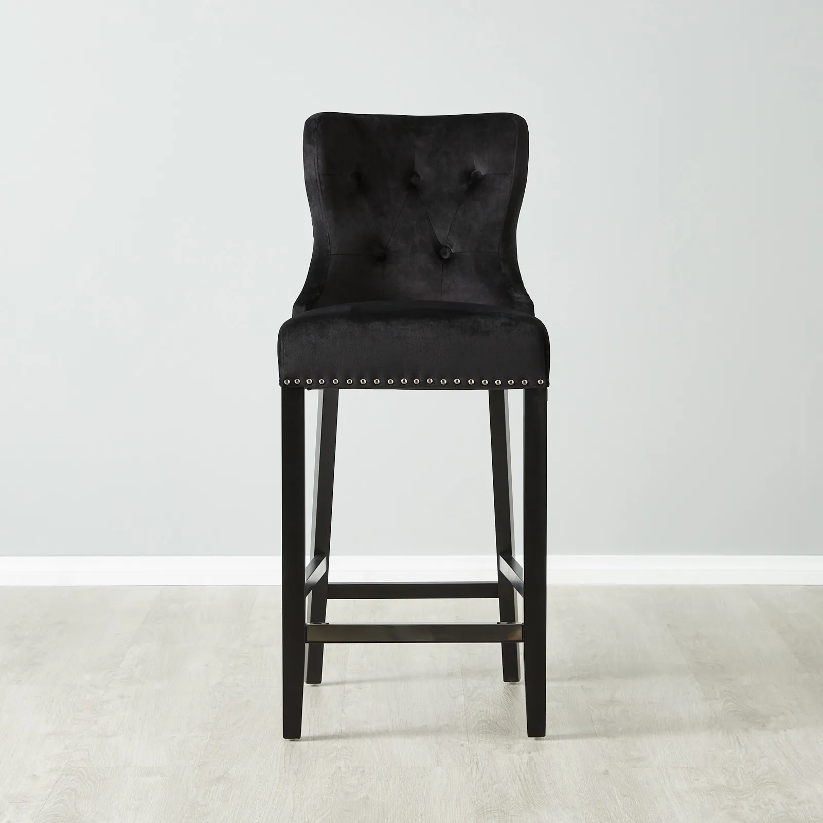 Viktor Black Velvet Bar Stool - Black Nickel Lionhead Pull