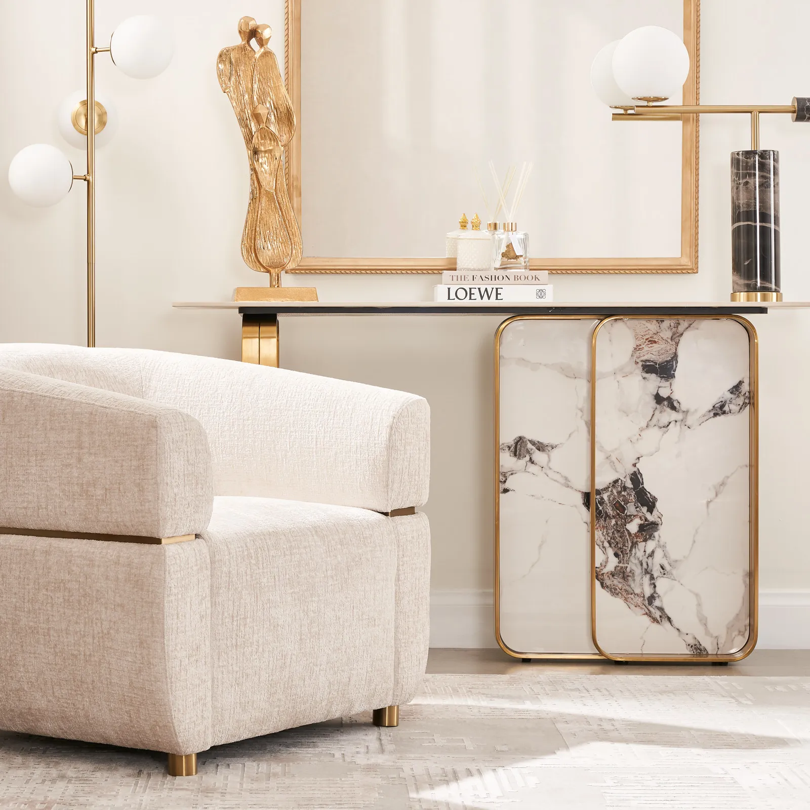 Malta II Powder White Chenille Fabric Occasional Chair