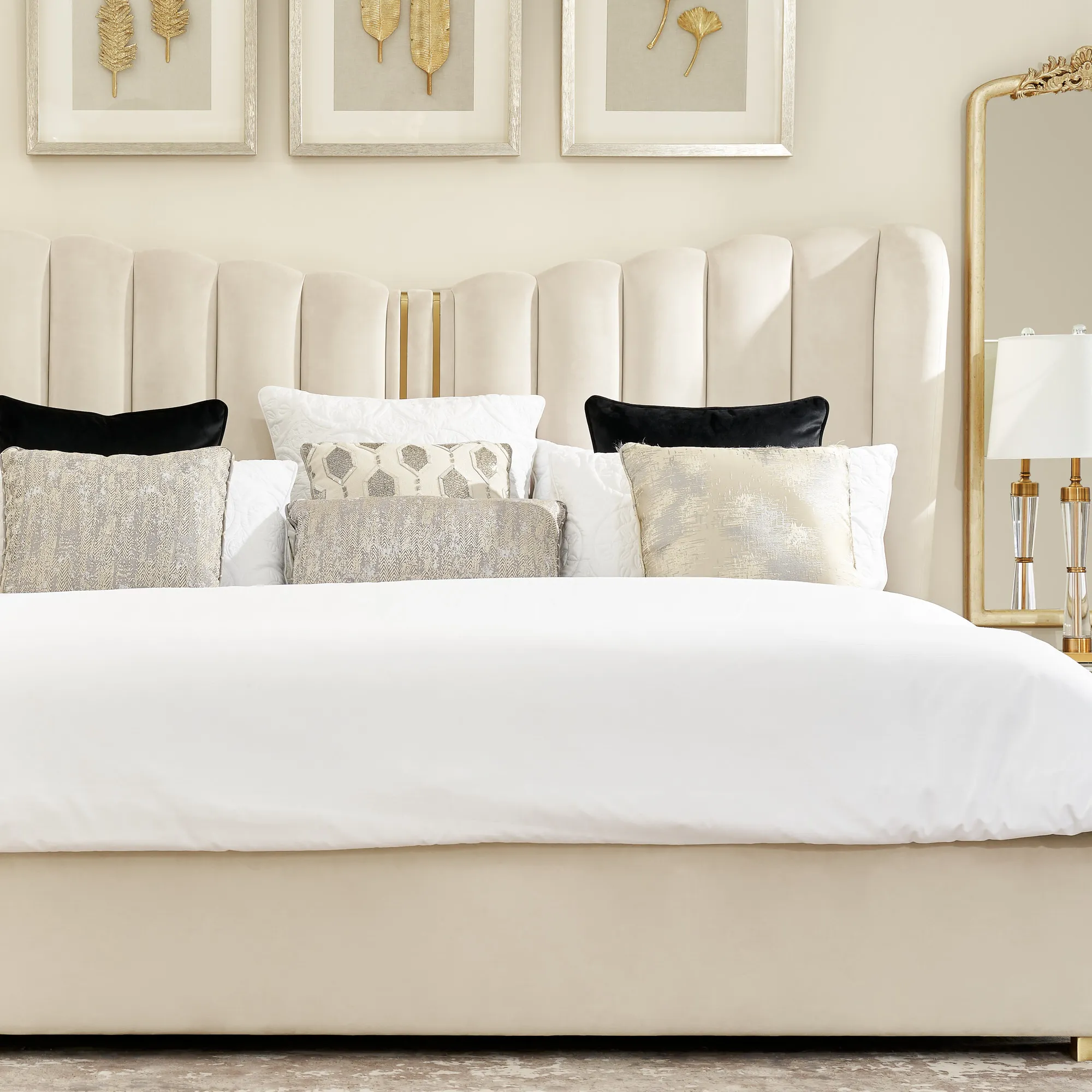 Madrid Cream Velvet King Bed
