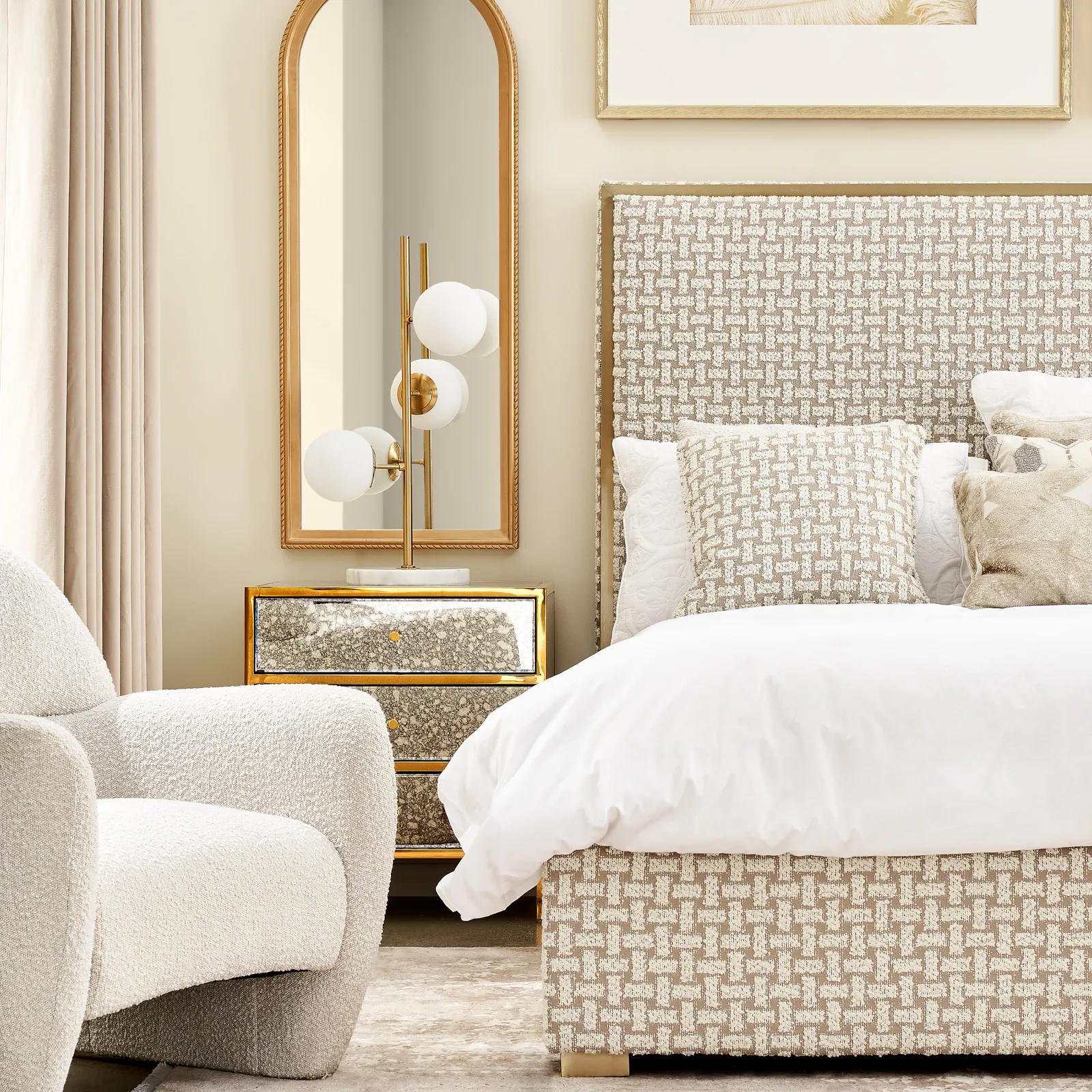 Harlow Light Sand Grey and White Boucle King Bed