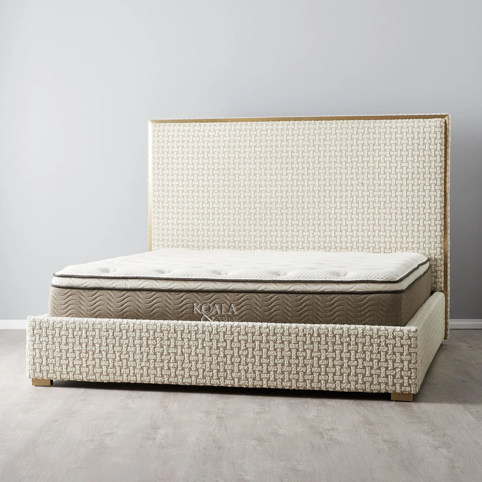Harlow Light Sand Grey and White Boucle King Bed