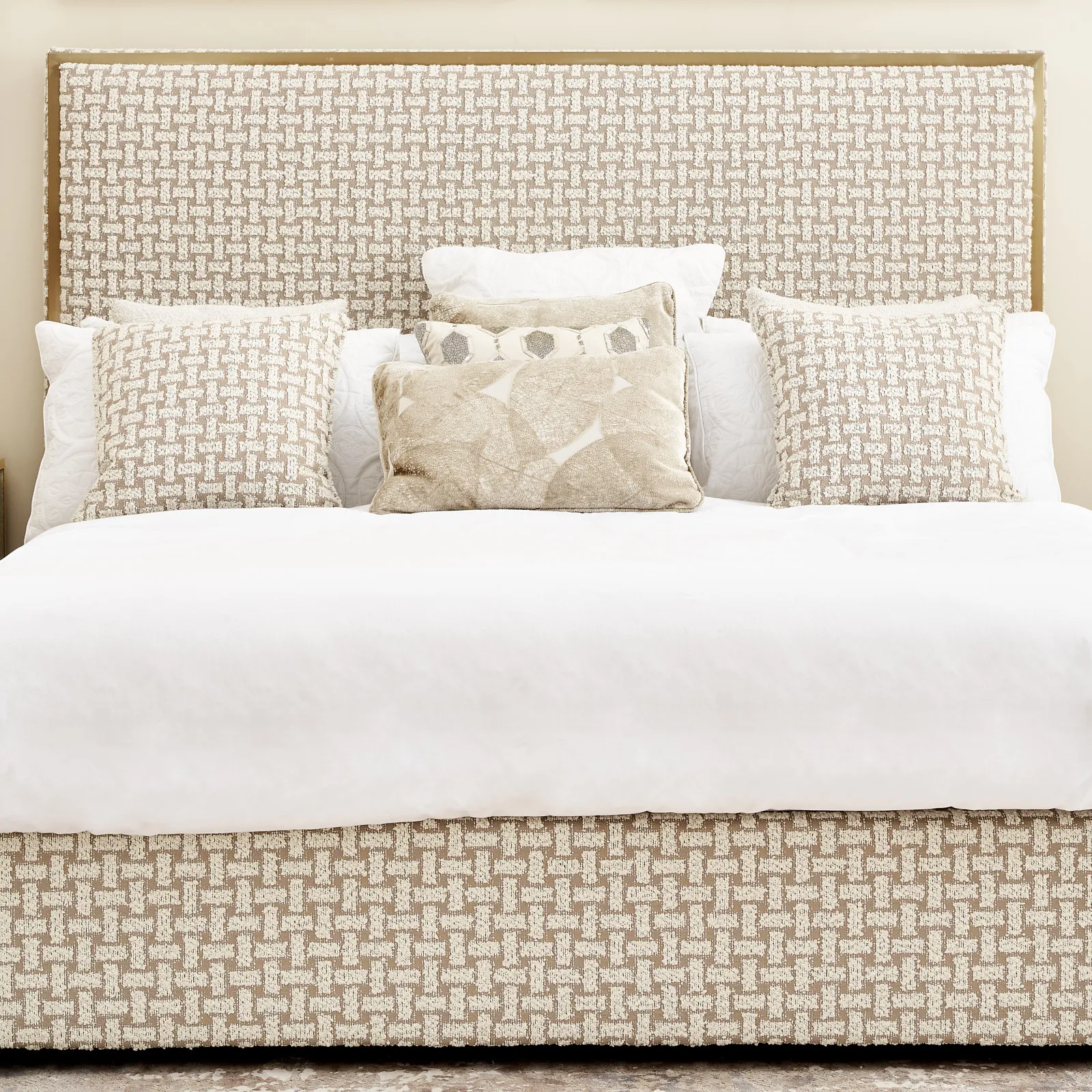 Harlow Light Sand Grey and White Boucle Queen Bed