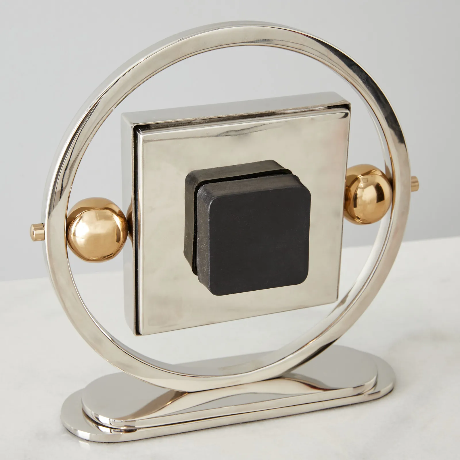 Tiffany Matte Antique Nickel and Brass Table Clock