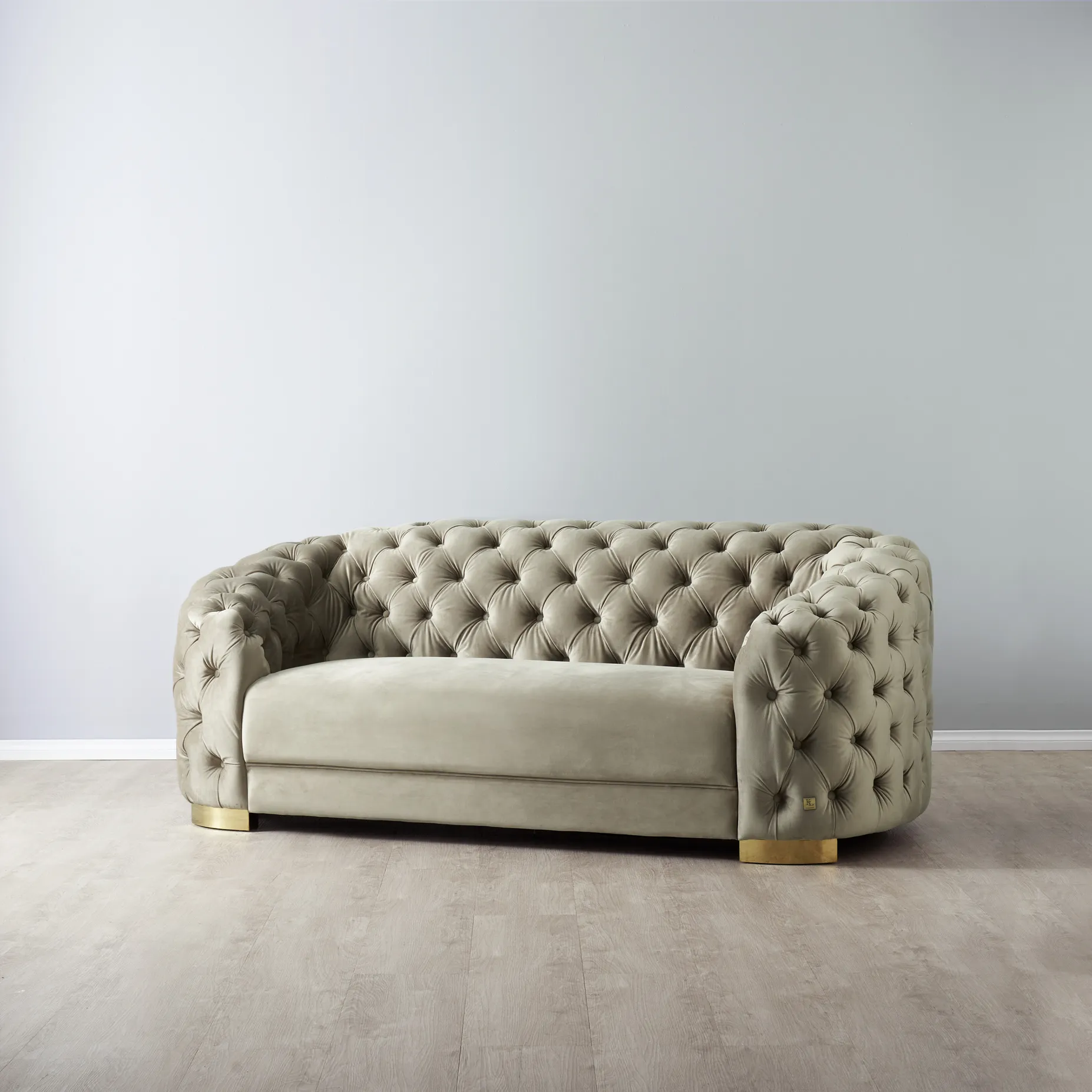 Kelly Beige Velvet 2-Seater Sofa - Gold Legs