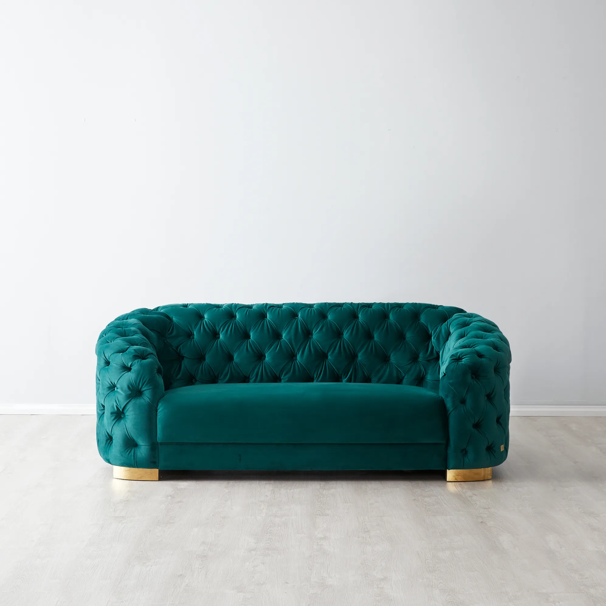 Kelly Emerald Velvet 2-Seater Sofa - Gold Legs