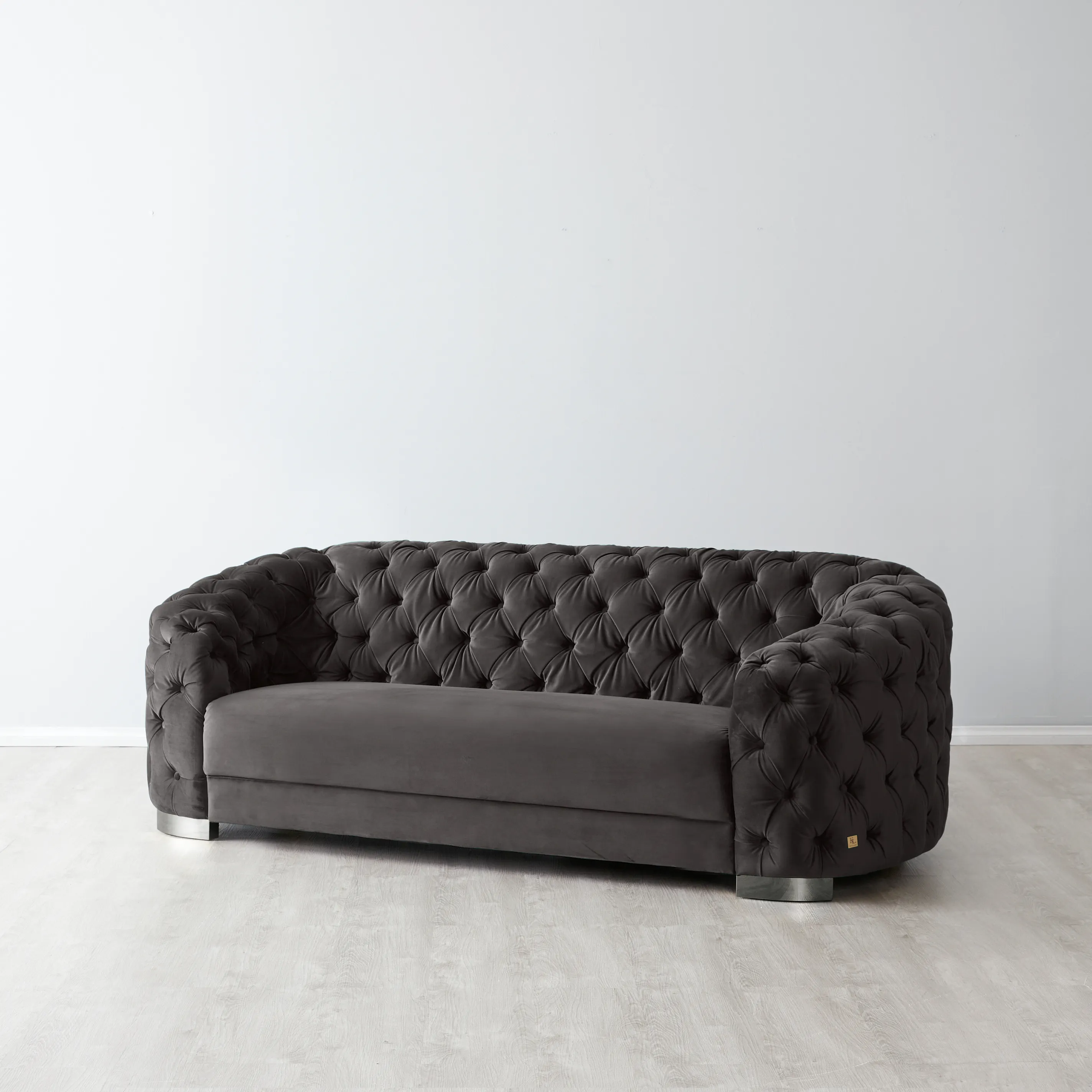 Kelly Charcoal Velvet 2 Seater Sofa - Black Nickel Legs