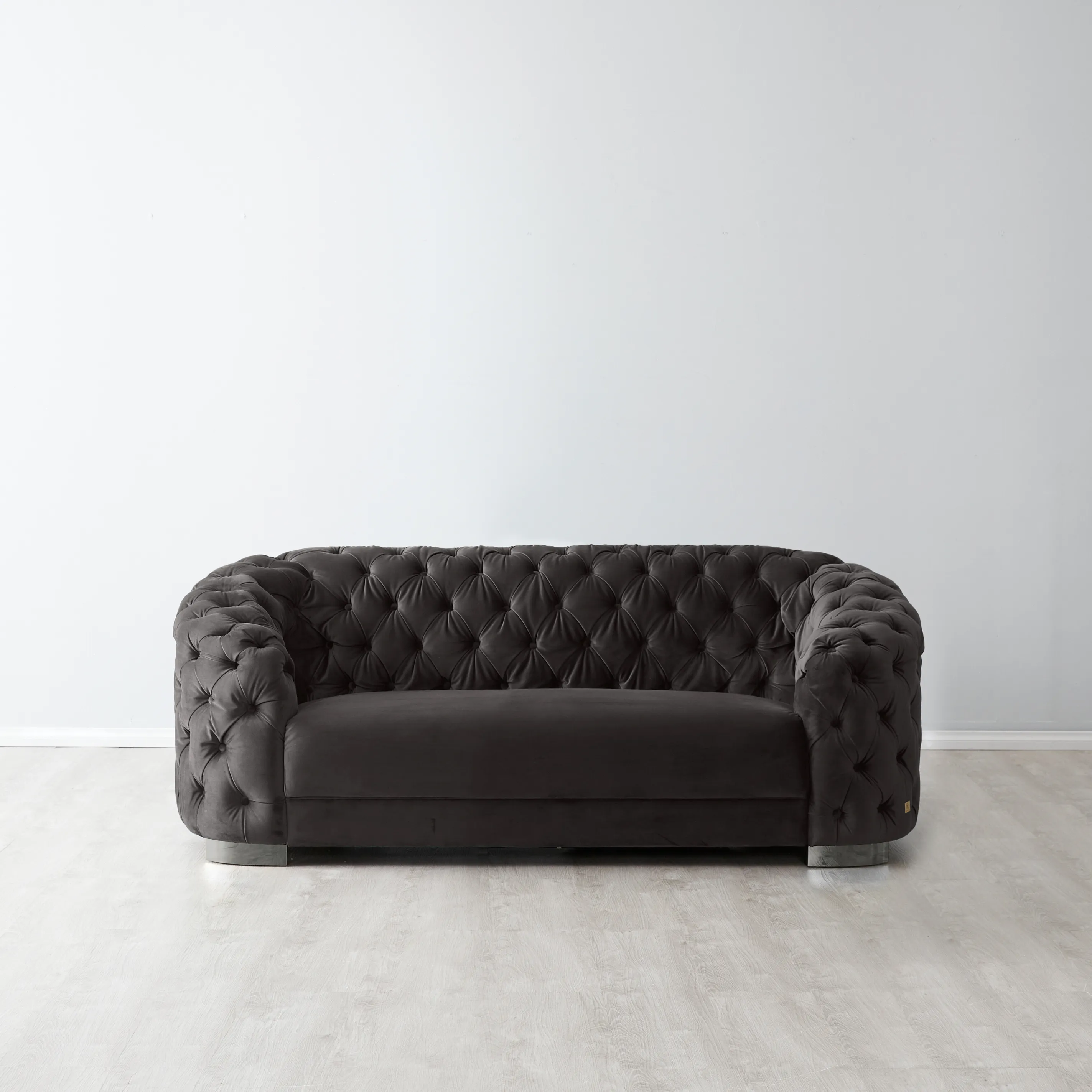 Kelly Charcoal Velvet 2 Seater Sofa - Black Nickel Legs
