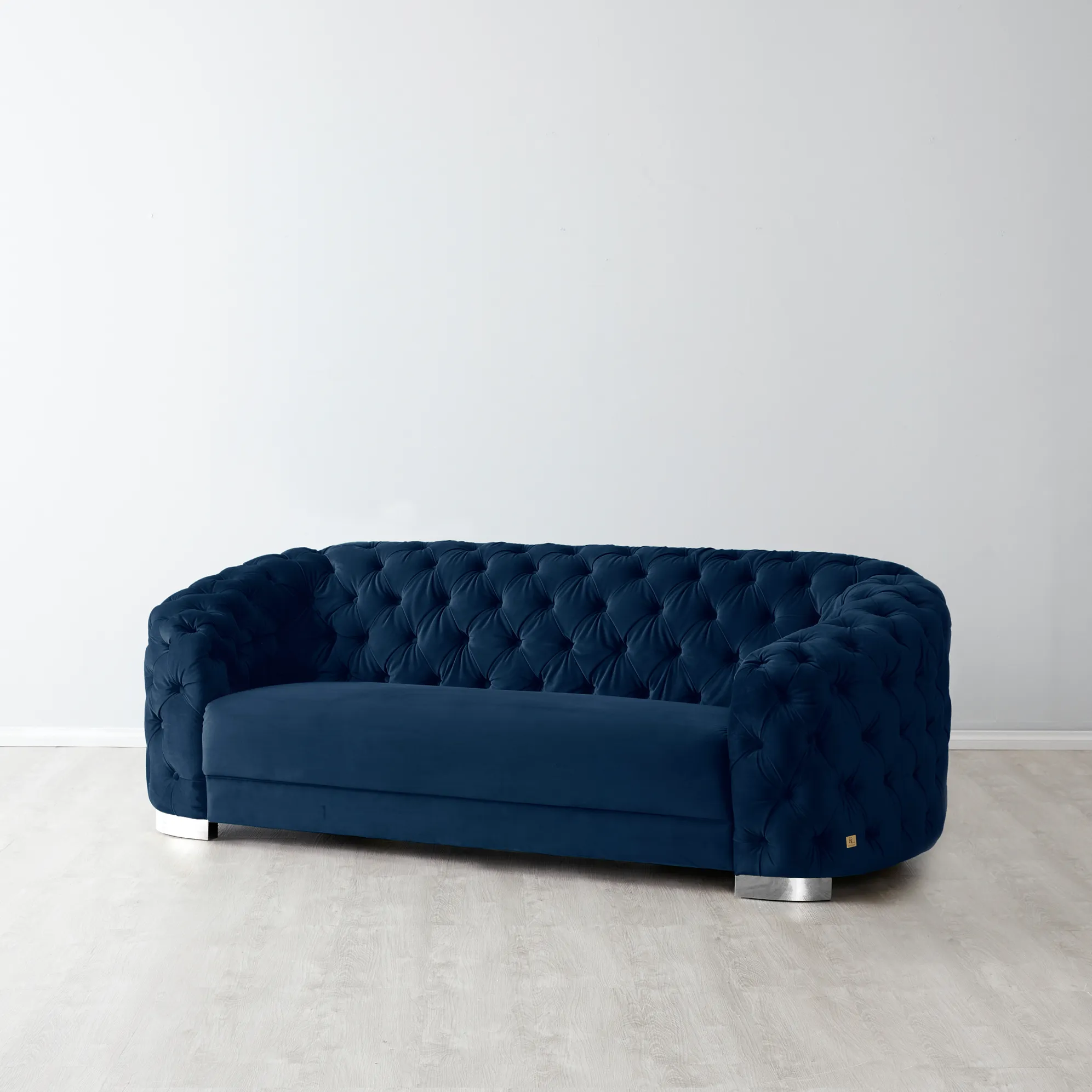 Kelly Navy Blue Velvet 2-Seater Sofa Silver legs