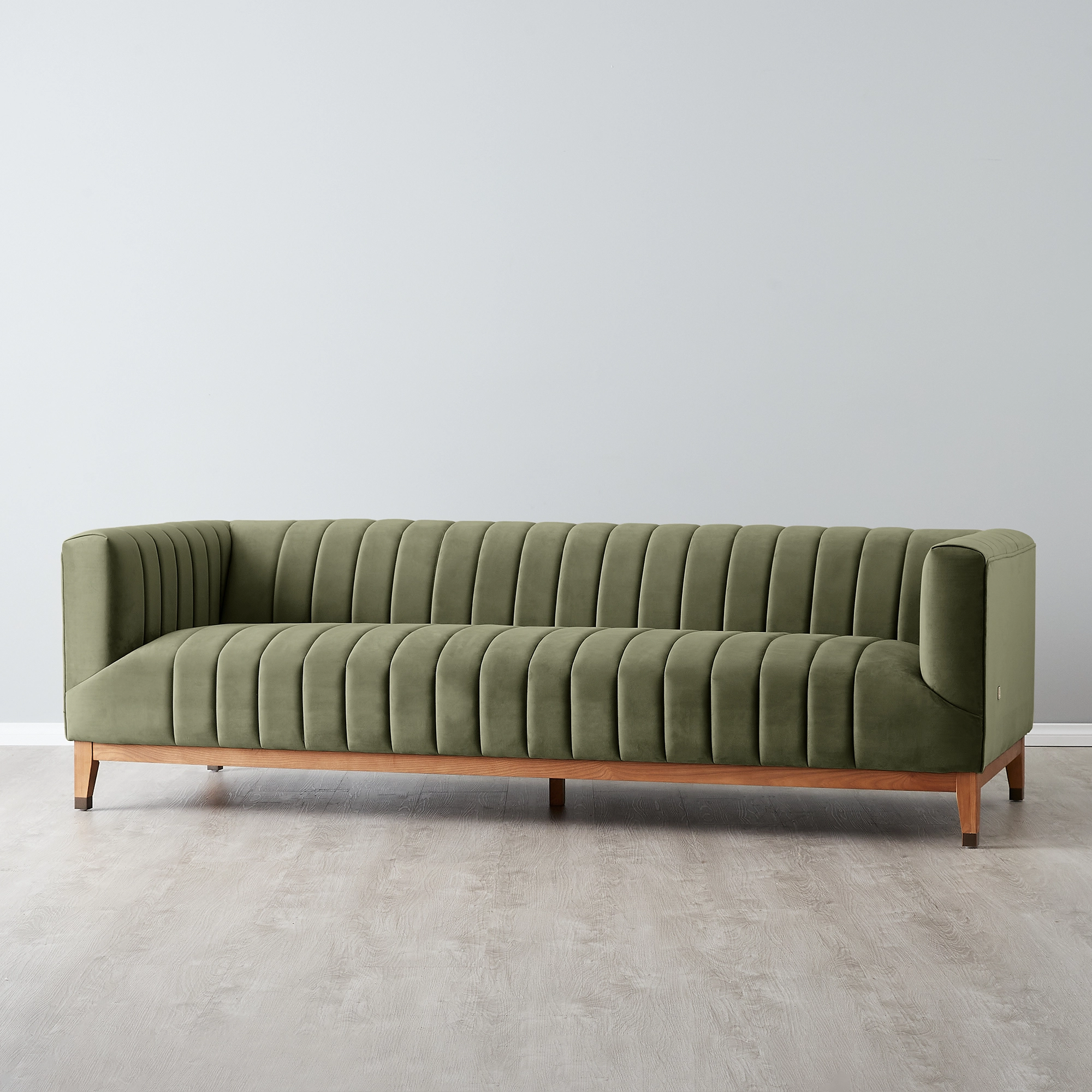 Astoria III Olive Green Velvet 3-Seater Sofa