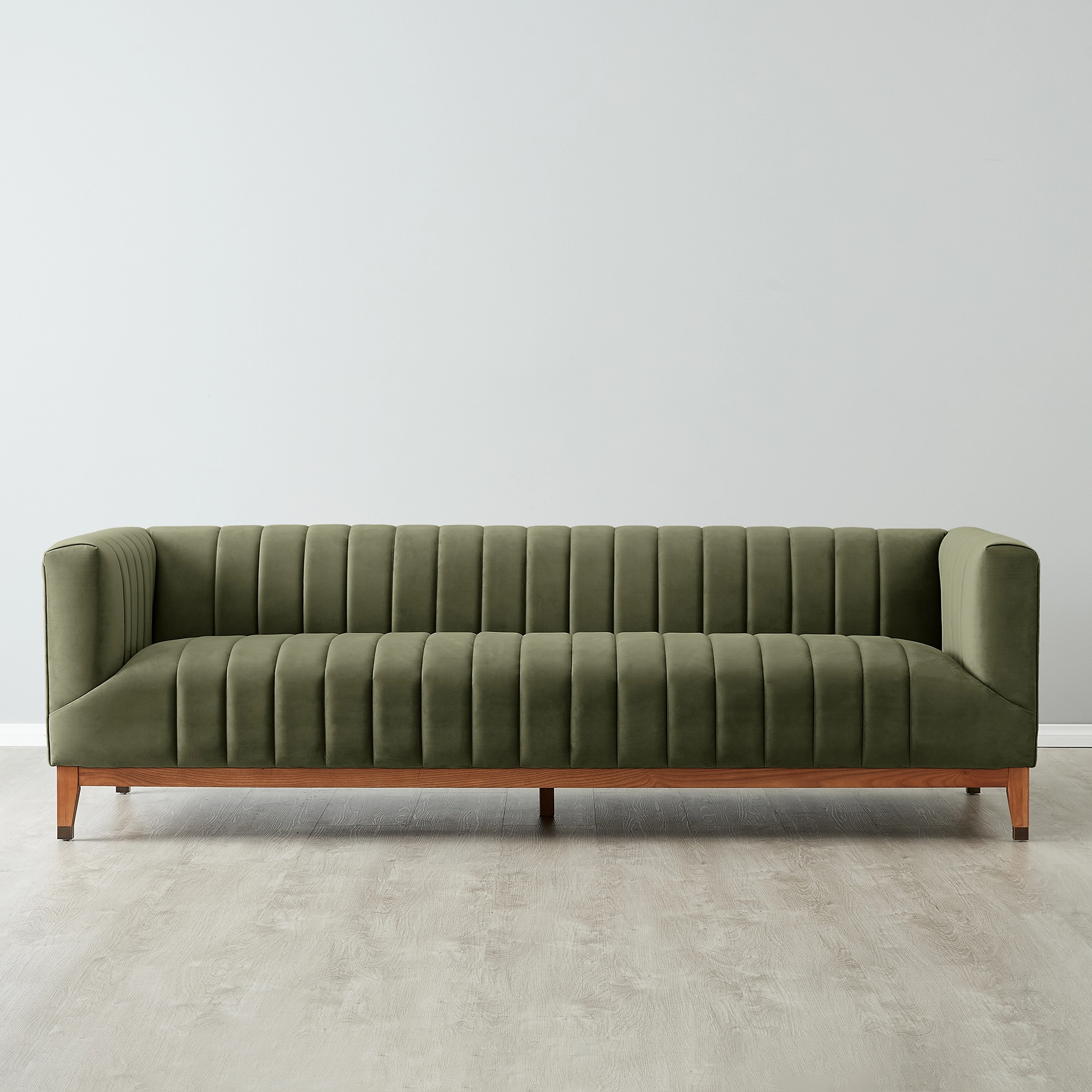 Astoria III Olive Green Velvet 3-Seater Sofa