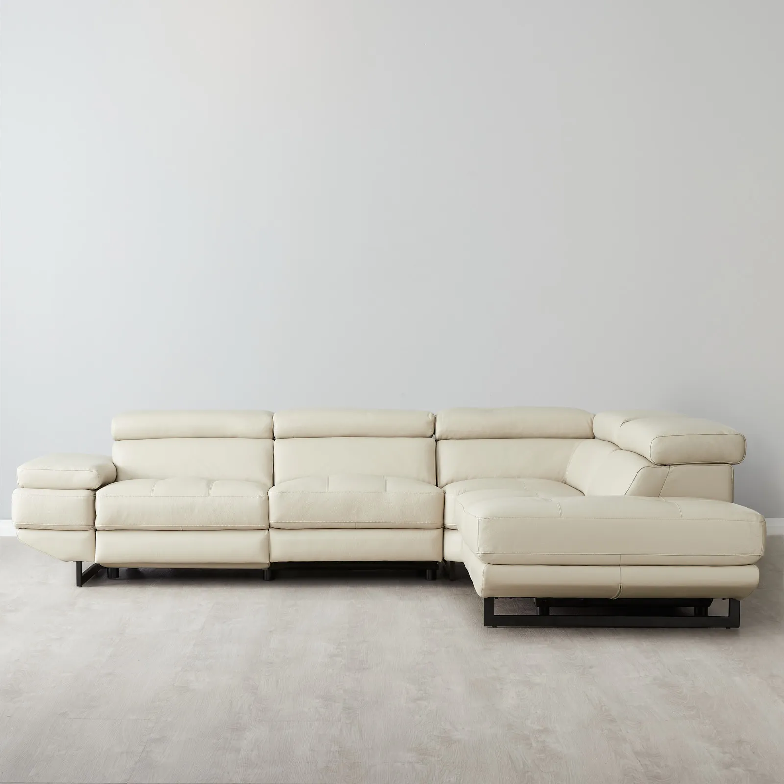 Alessia Almond Cream Leather Right Recliner Lounge