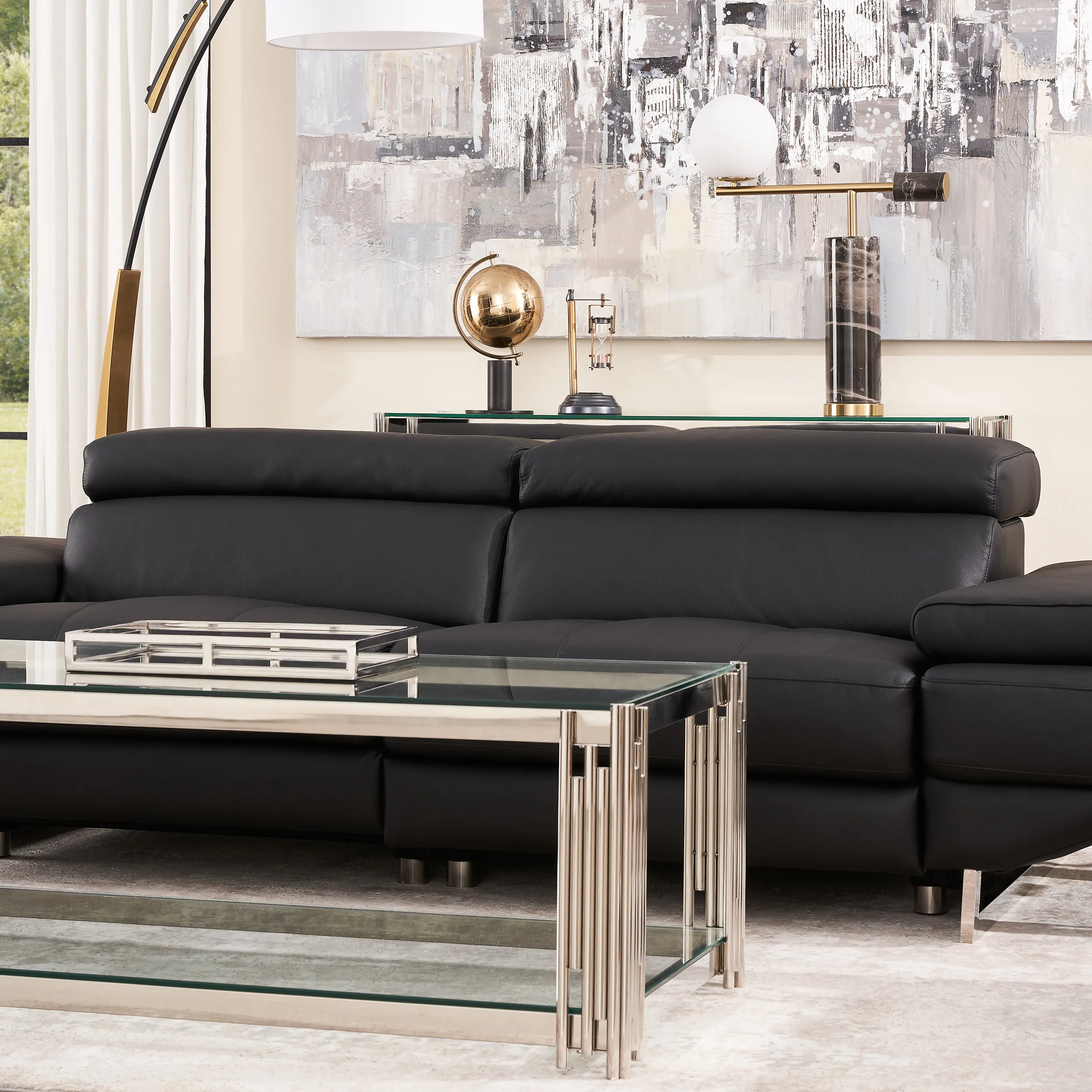 Elena Black Leather 3-Seater Electric Recliner