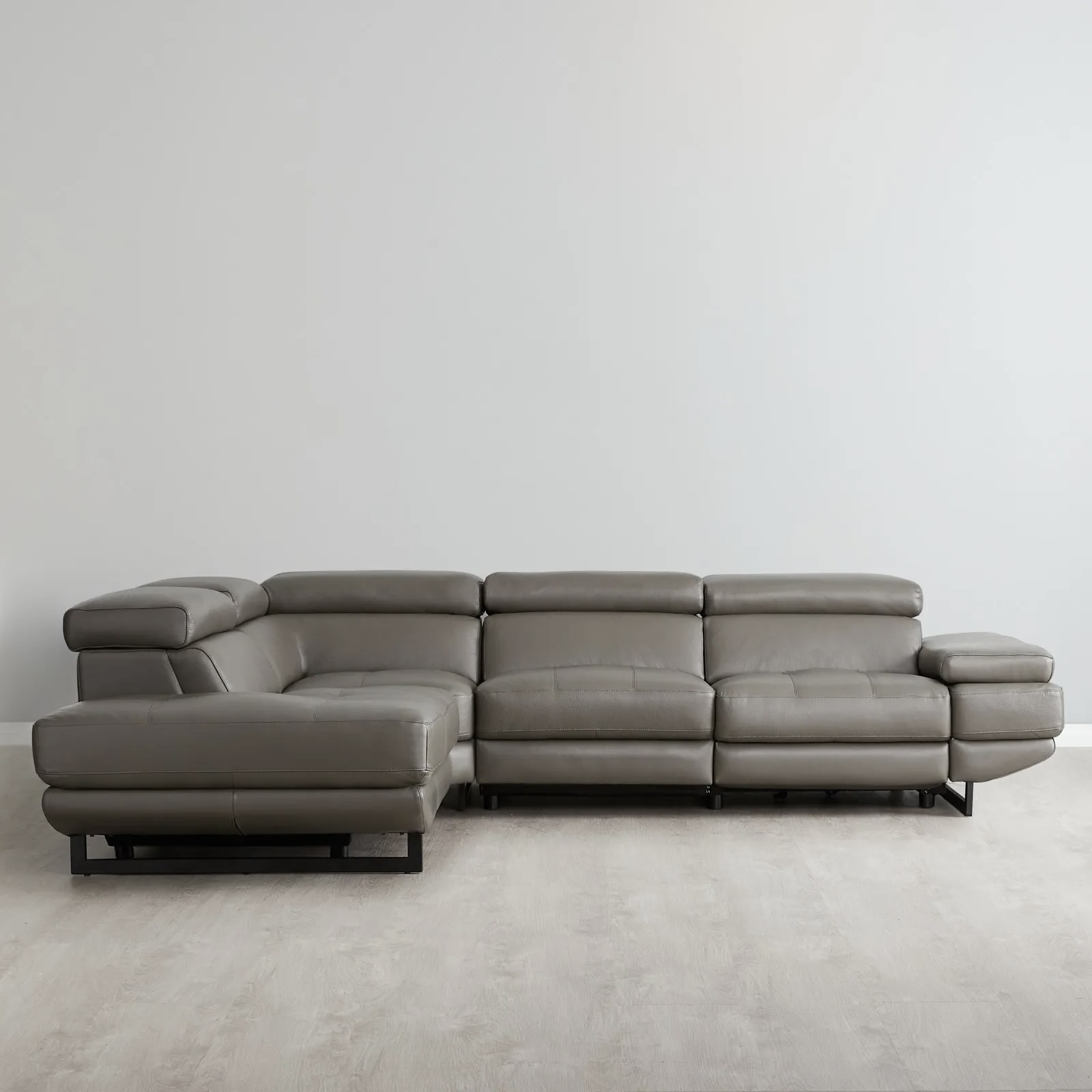 Alessia Warm Stone Grey Leather Left Recliner Lounge