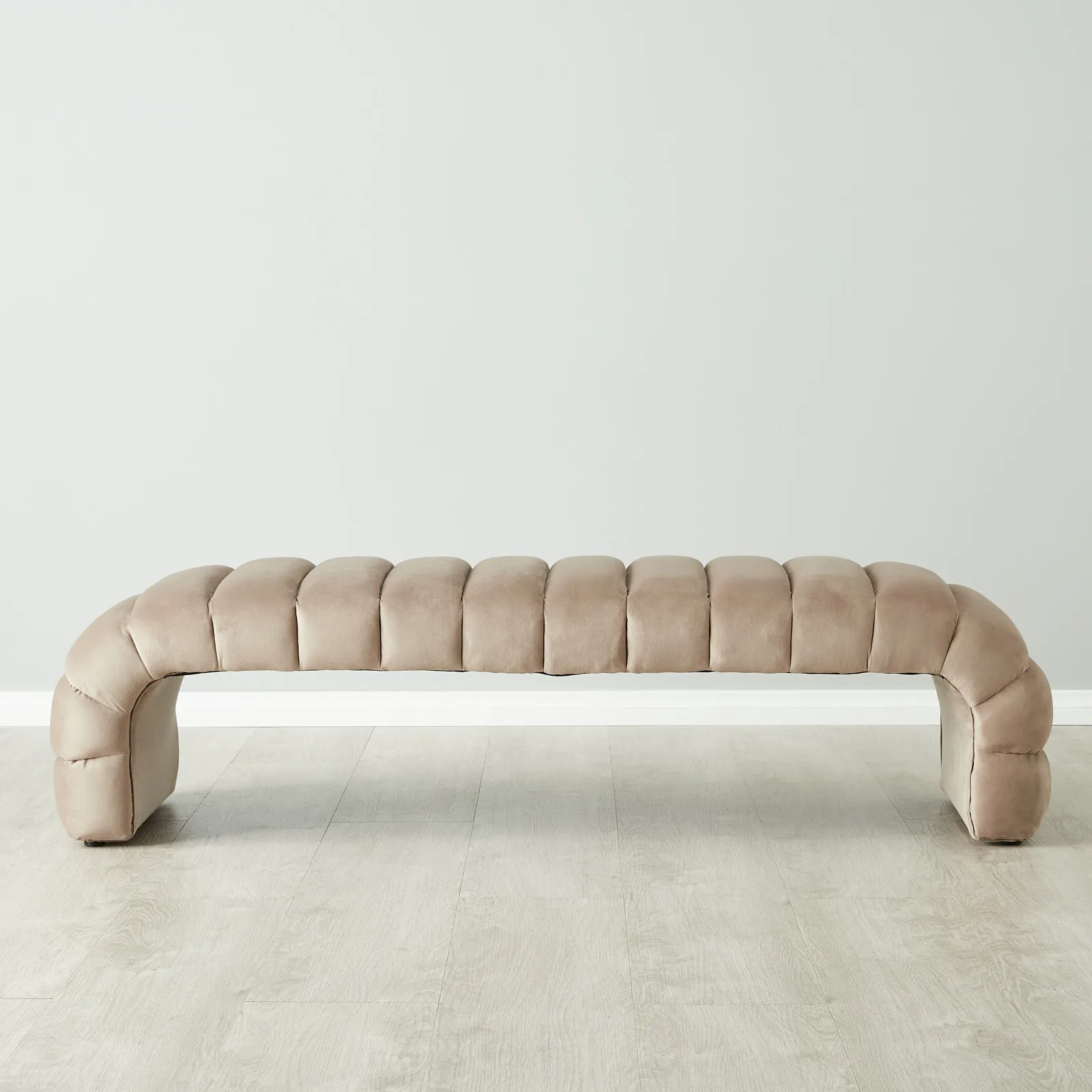 Annika Beige Velvet Curved Ottoman