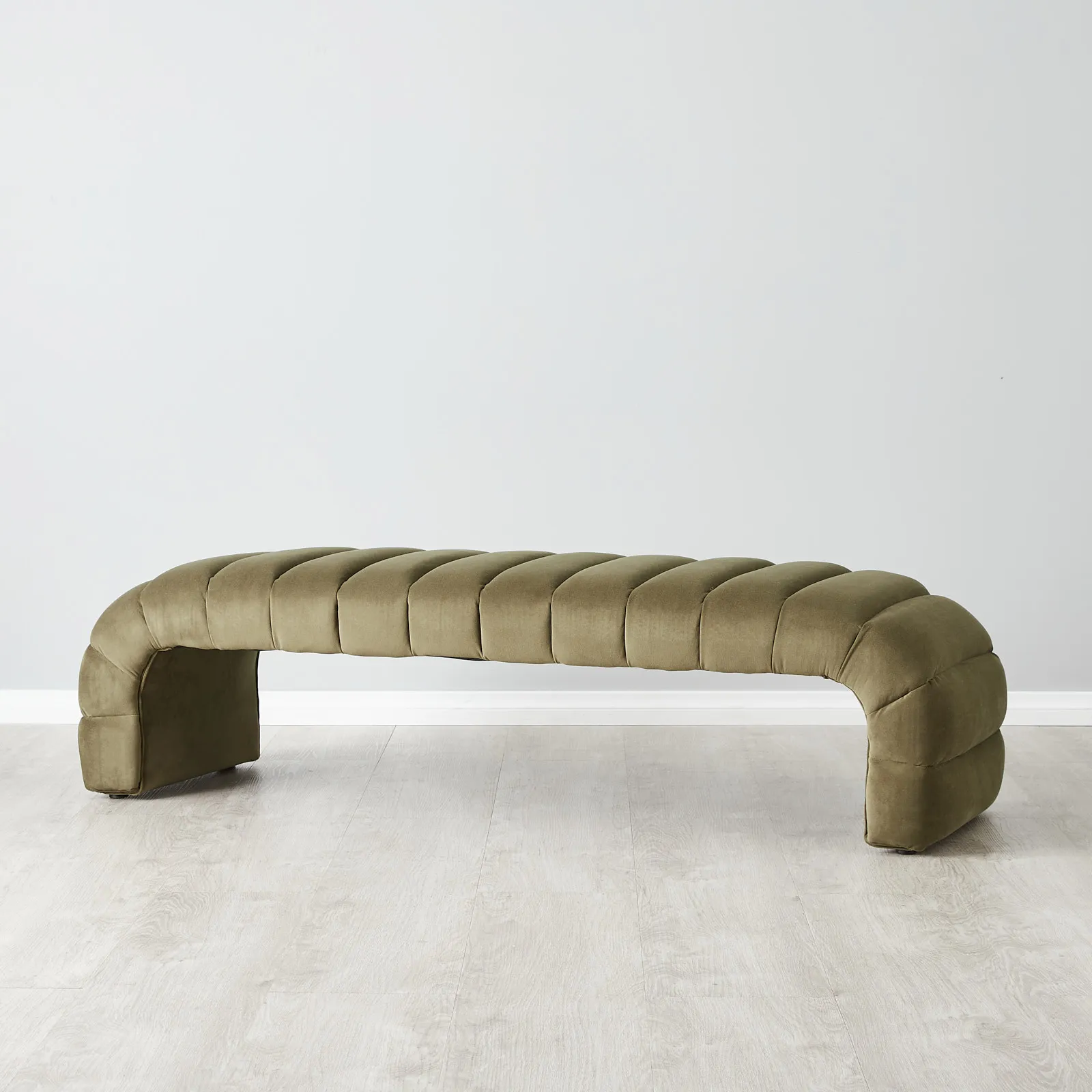 Annika Olive Green Velvet Curved Ottoman