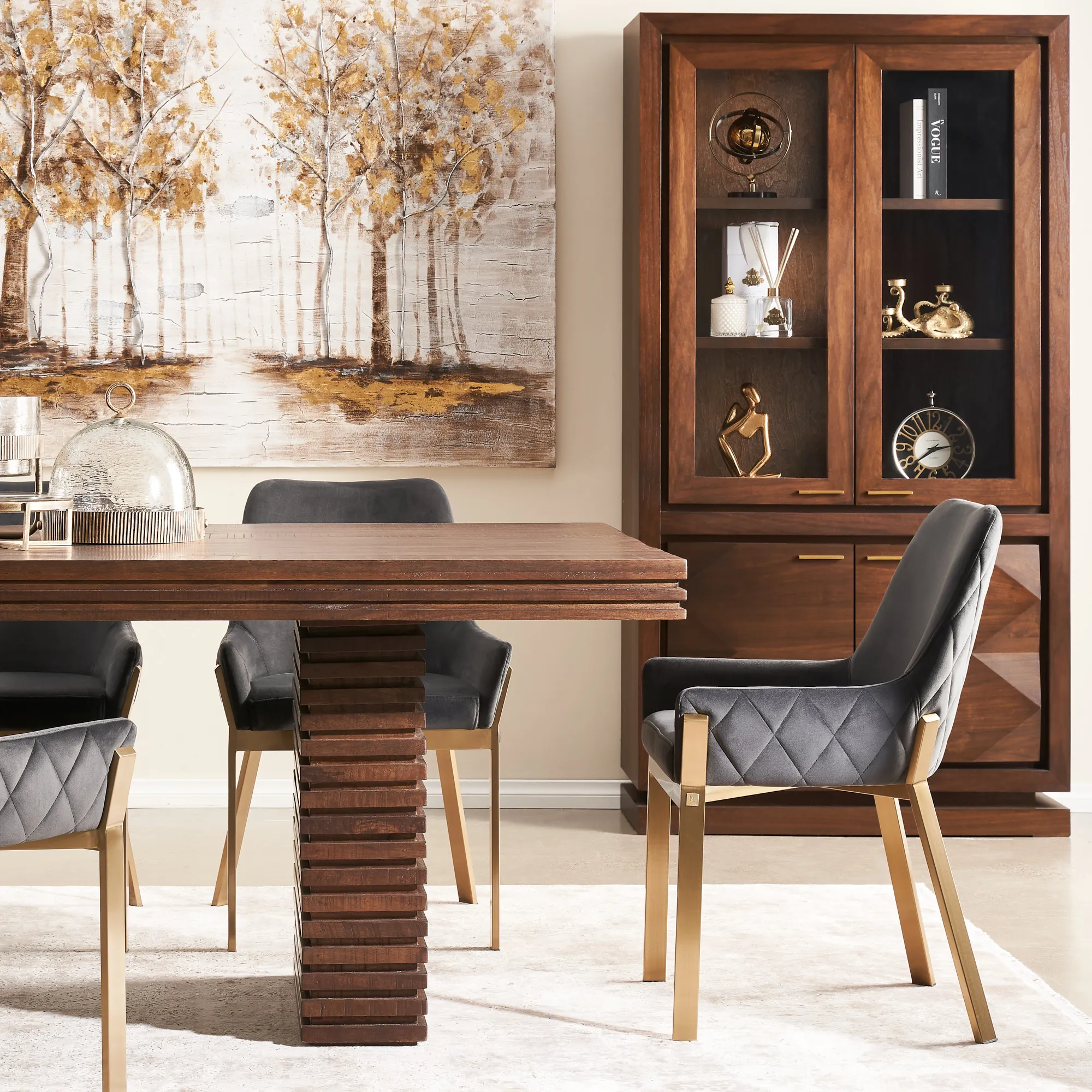 Arya II Charcoal Velvet Dining Chair - Brushed Gold Metal Legs