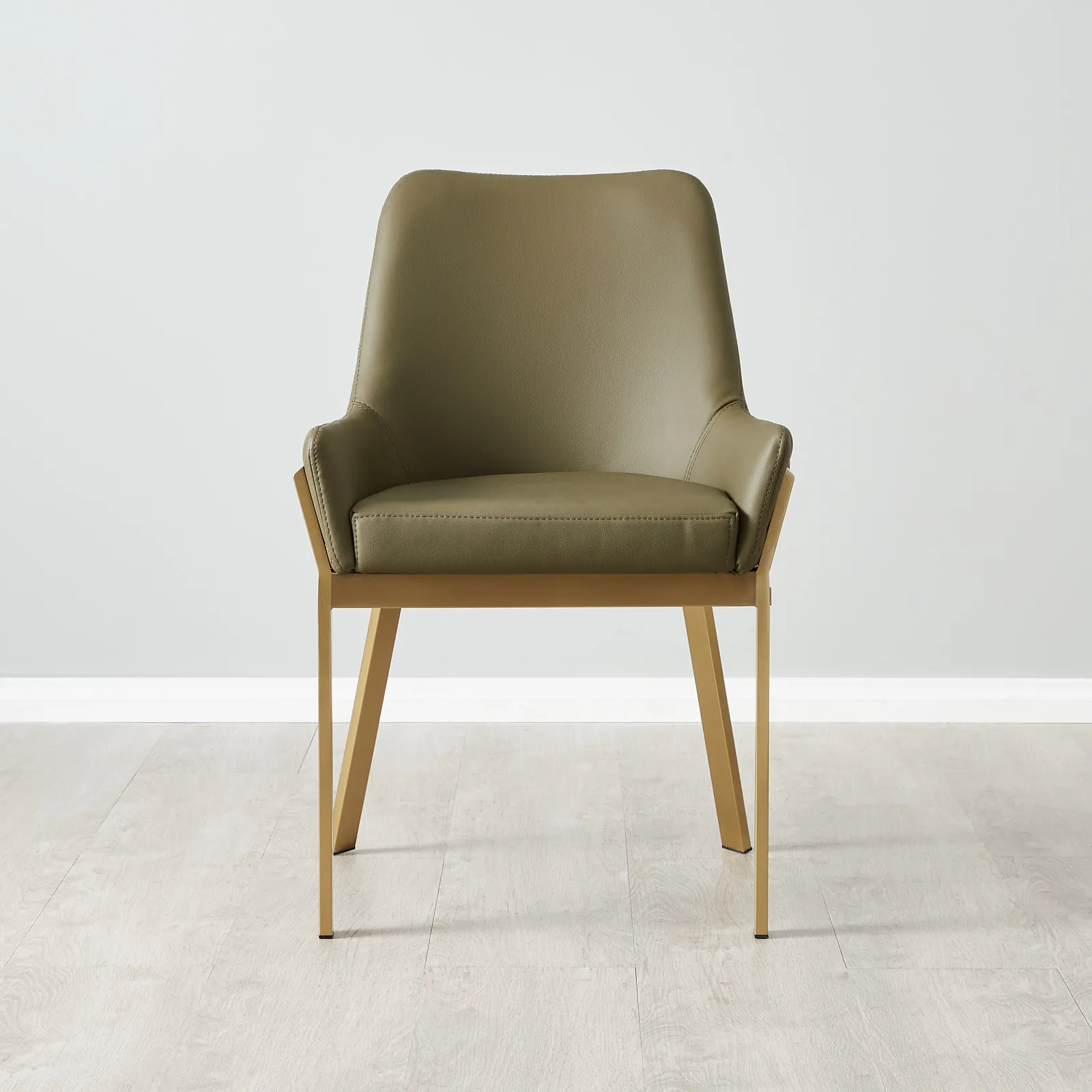 Arya II Sage Green Vegan Leather Dining Chair - Brushed Gold Metal Legs