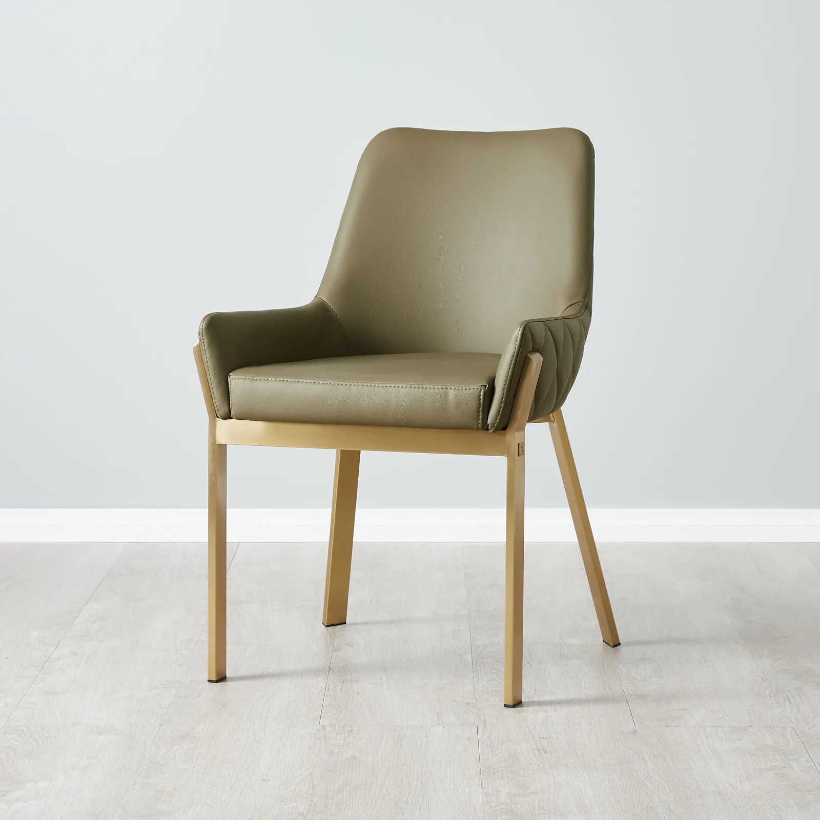 Arya II Sage Green Vegan Leather Dining Chair - Brushed Gold Metal Legs