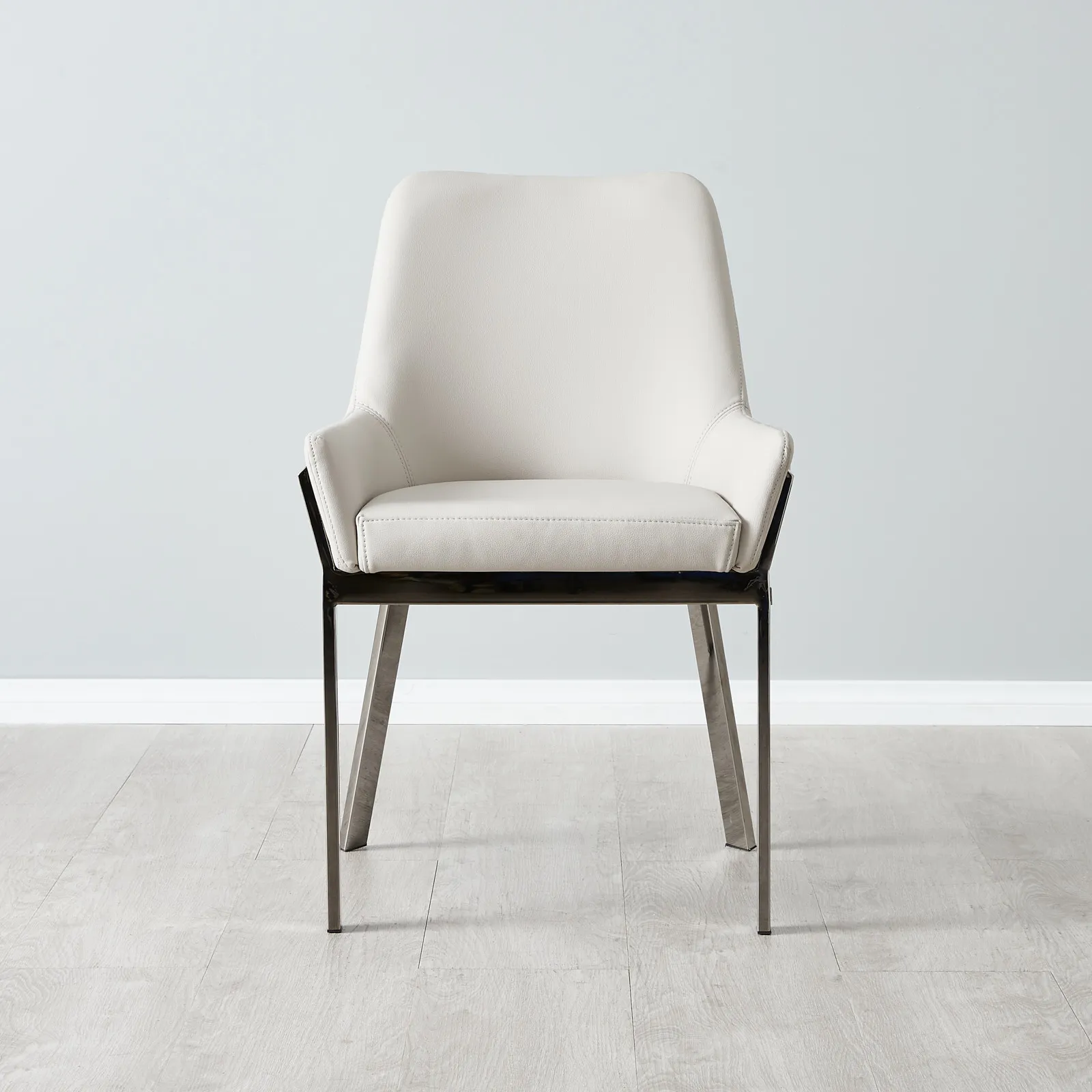 Arya II Glacier Grey Vegan Leather Dining Chair - Black Nickel Metal Legs