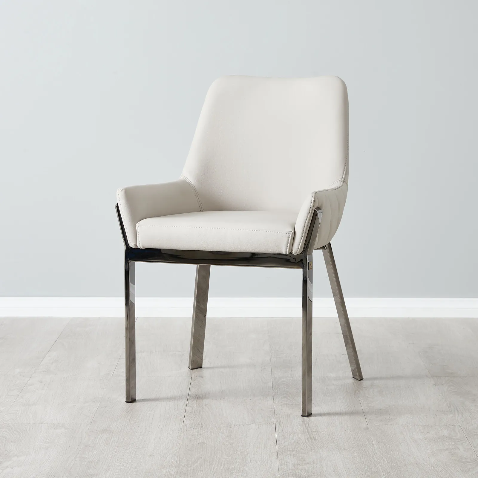 Arya II Glacier Grey Vegan Leather Dining Chair - Black Nickel Metal Legs