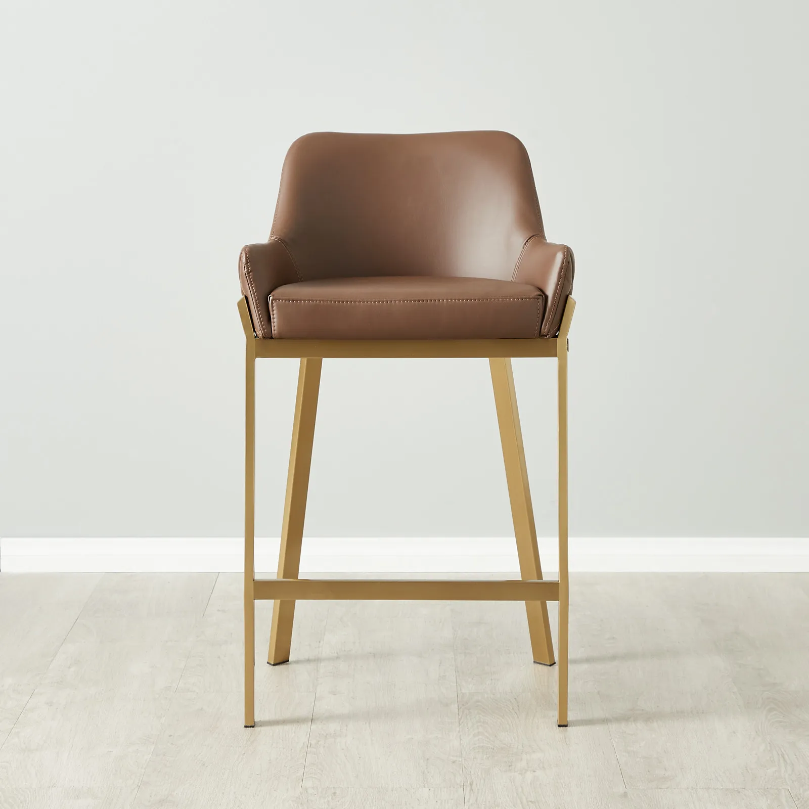 Arya II Tuscan Brown Vegan Leather 67cm Counter Stool - Brushed Gold Metal Legs