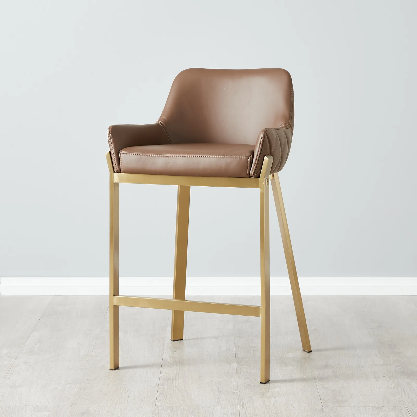 Arya II Tuscan Brown Vegan Leather 67cm Counter Stool - Brushed Gold Metal Legs