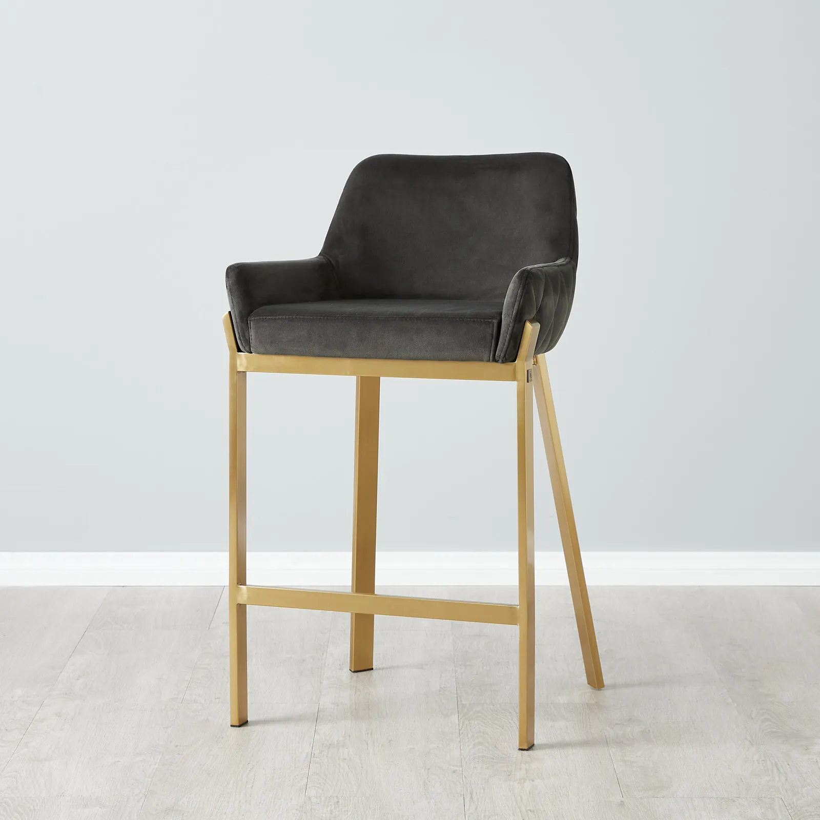 Arya II Charcoal Velvet 67cm Counter Stool - Brushed Gold Metal Legs