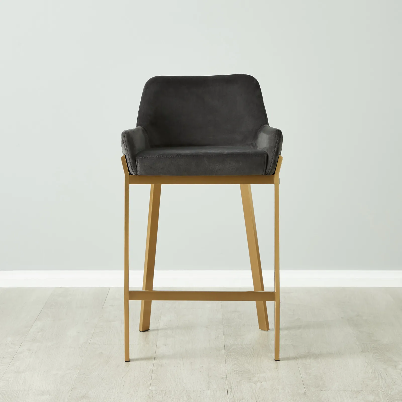 Arya II Charcoal Velvet 67cm Counter Stool - Brushed Gold Metal Legs