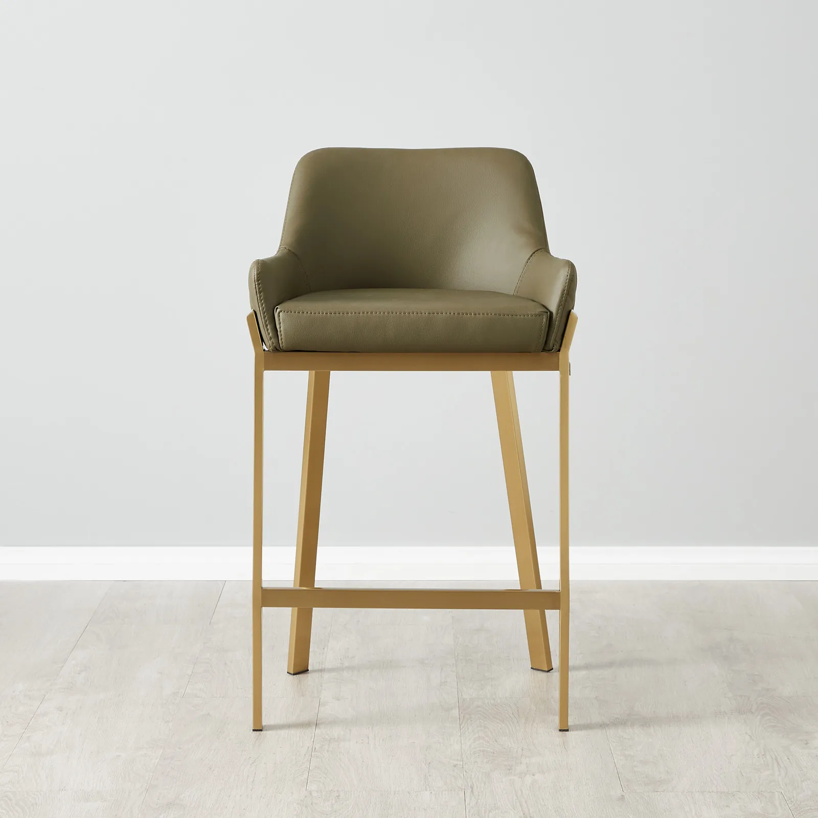 Arya II Sage Green Vegan Leather 67cm Counter Stool - Brushed Gold Metal Legs