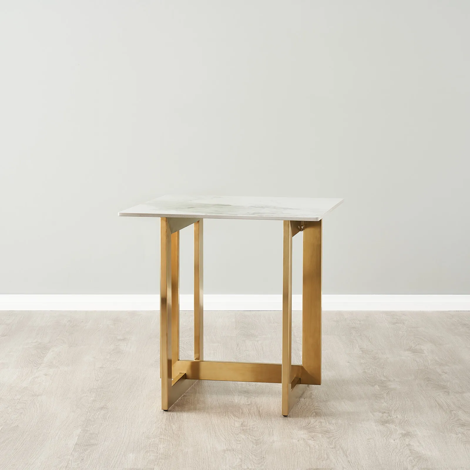 Dianne White Grey-Streaked Sintered Stone Side Table - Brushed Gold Stainless Steel Frame