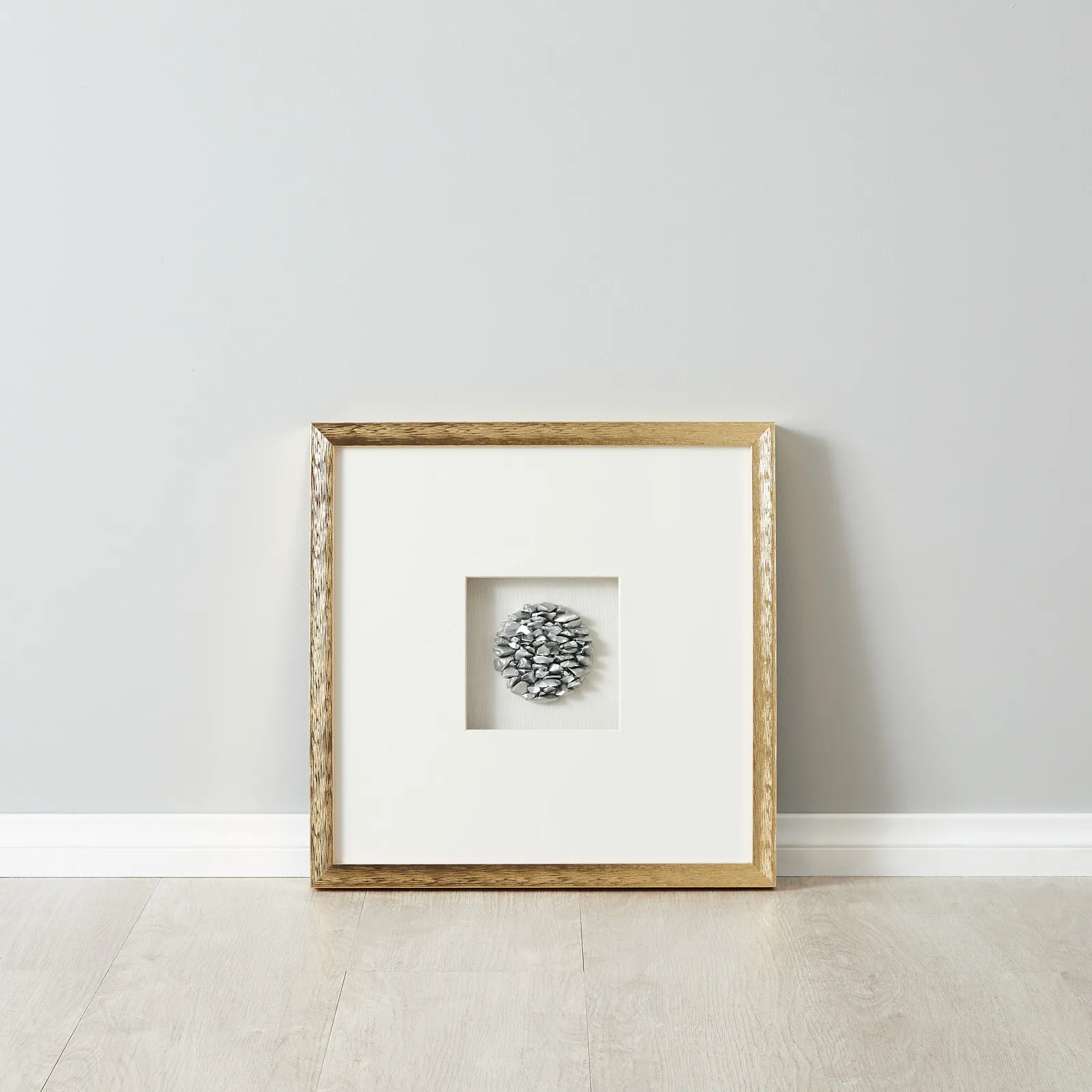 Metallic Stones Shadow Box With Gold Frame