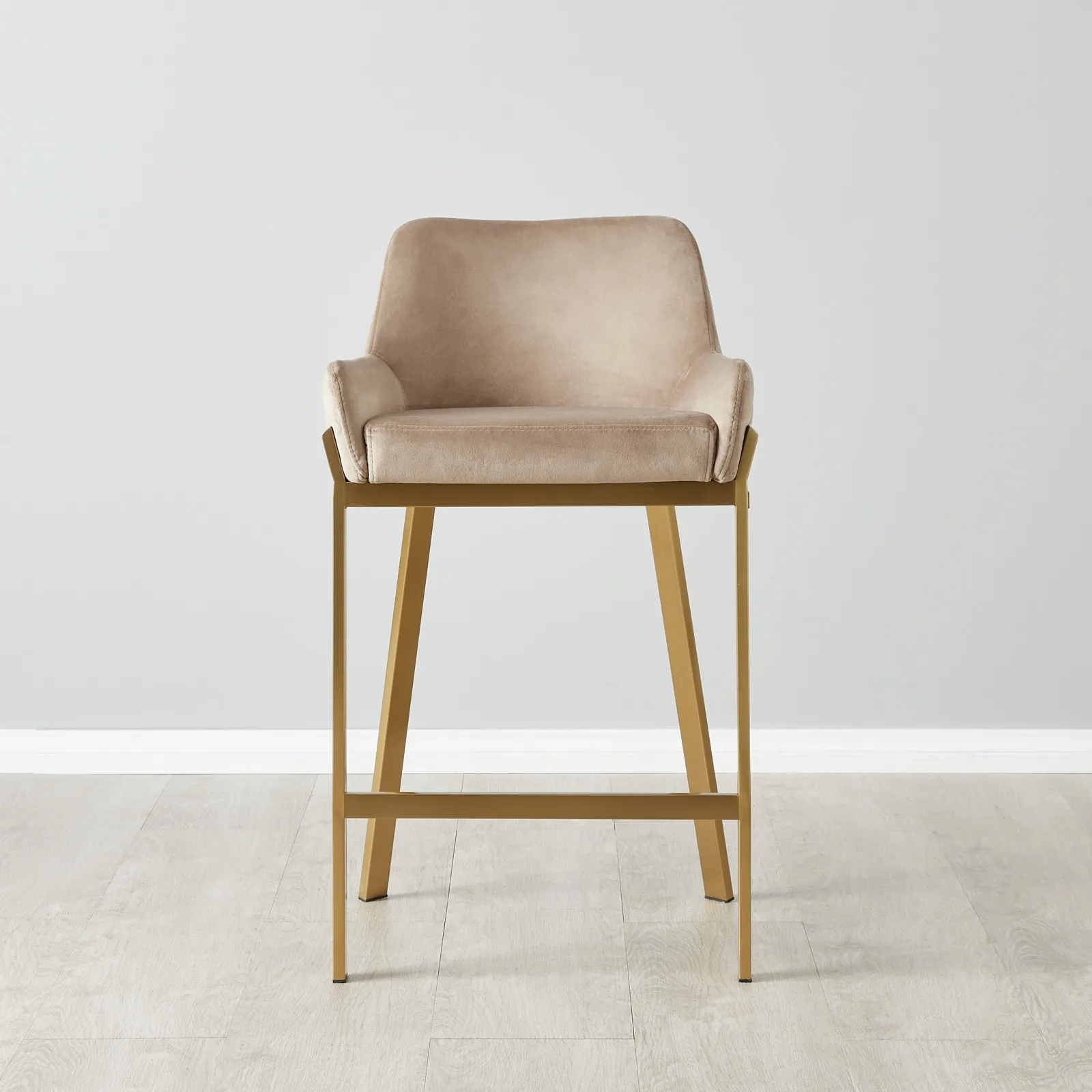 Arya II Beige Velvet 67cm Counter Stool - Brushed Gold Metal Legs