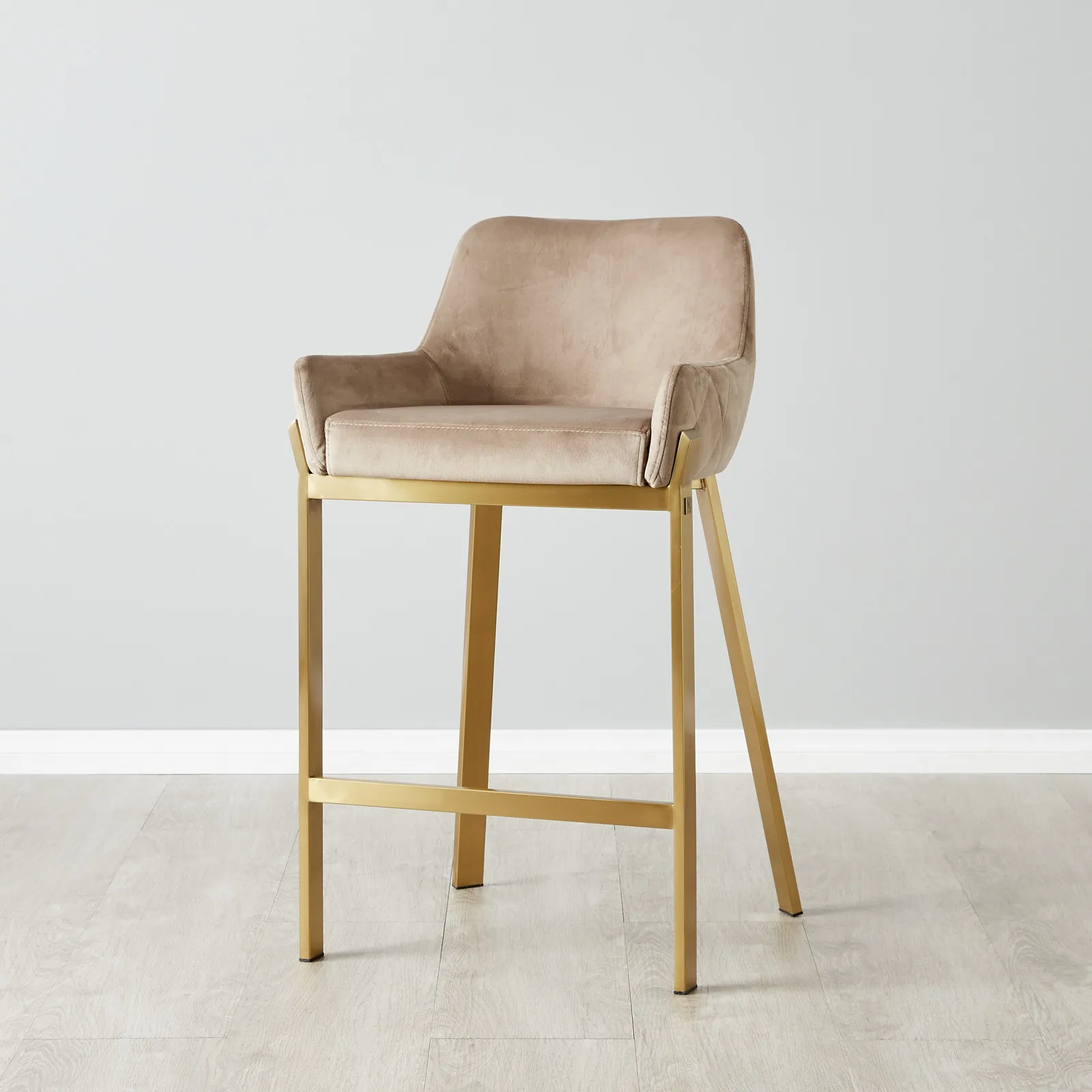 Arya II Beige Velvet 67cm Counter Stool - Brushed Gold Metal Legs
