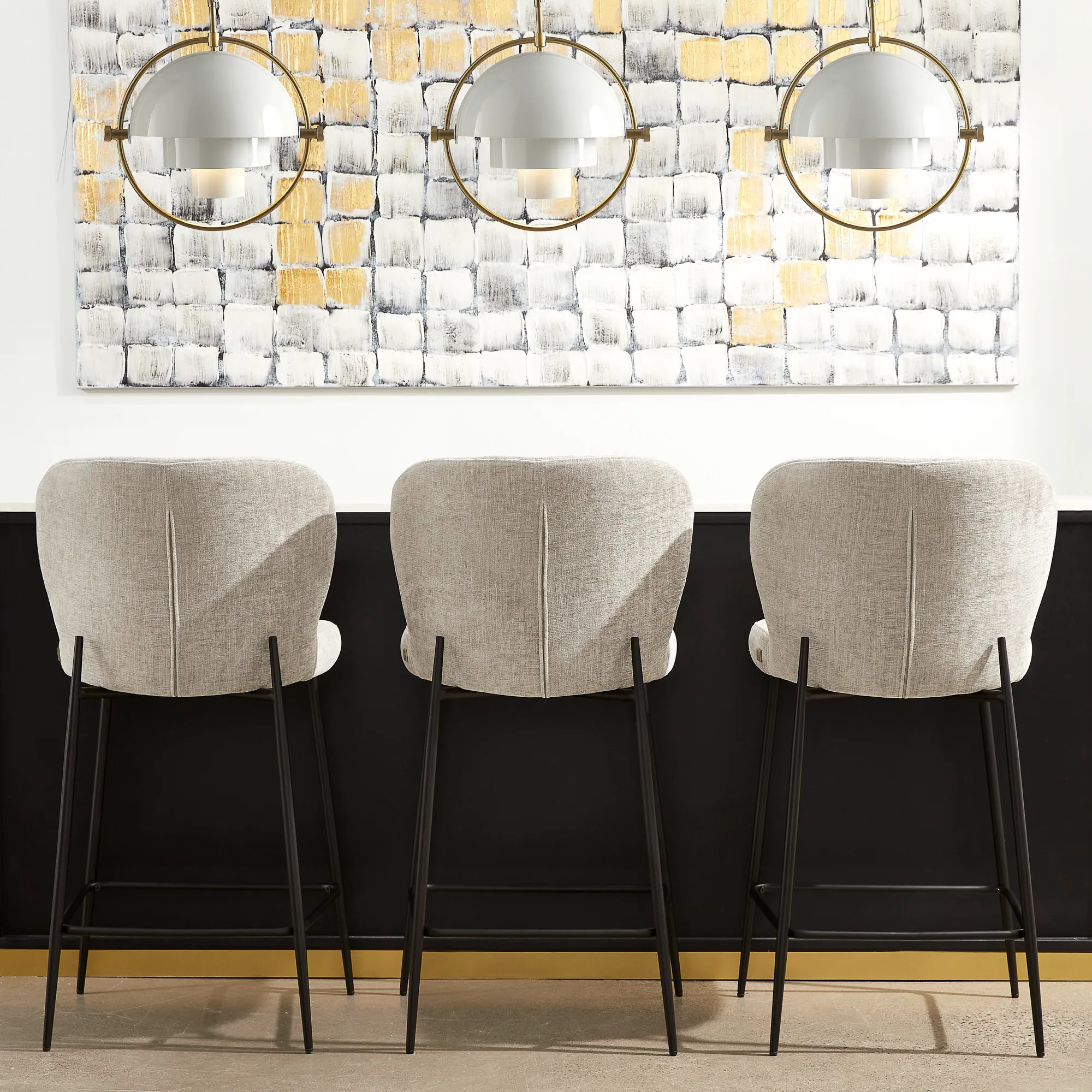 Hailey Snow White Boucle 67cm Counter Stool - Bronze Metal Legs