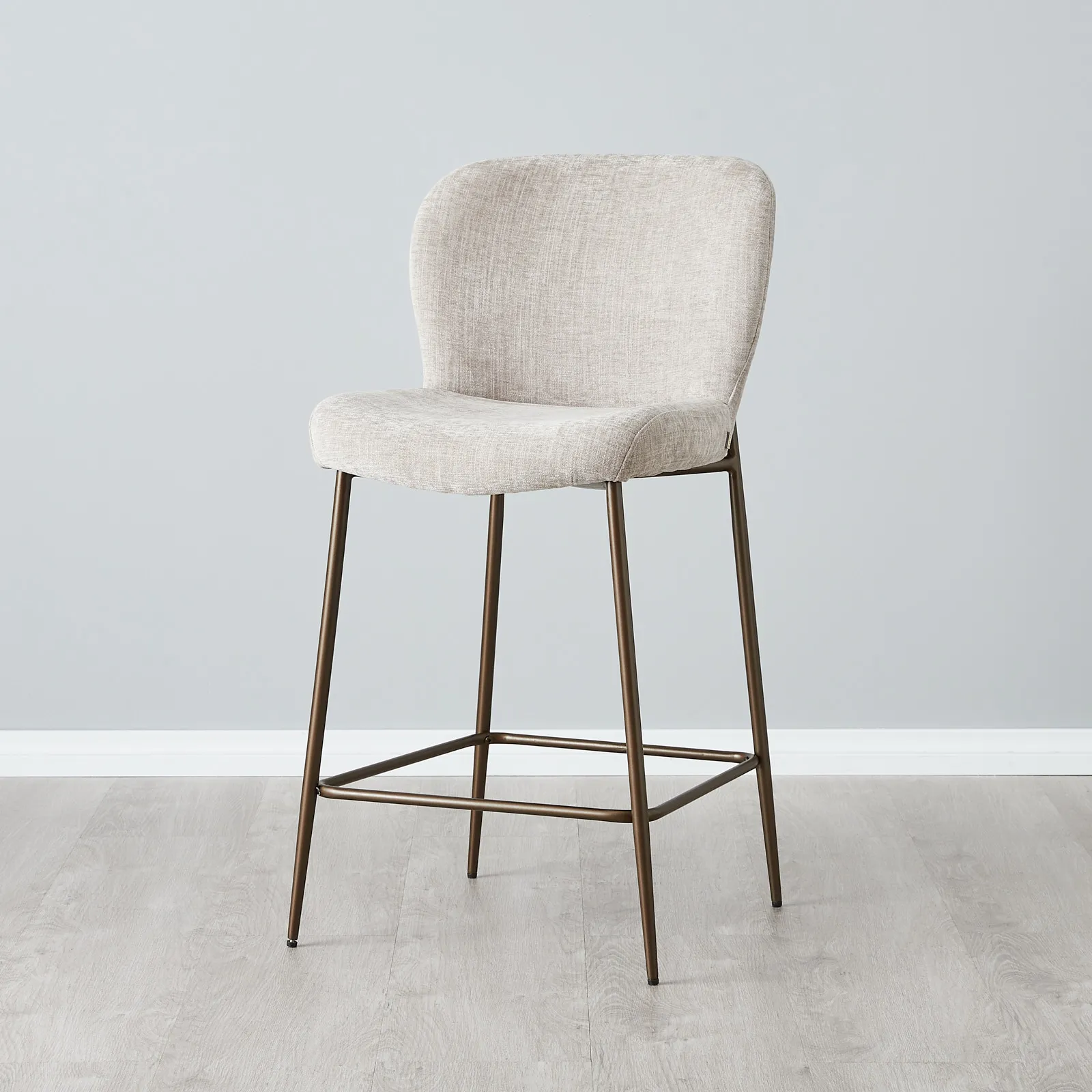 Hailey Vintage Grey Fabric 67cm Counter Stool - Bronze Metal Legs