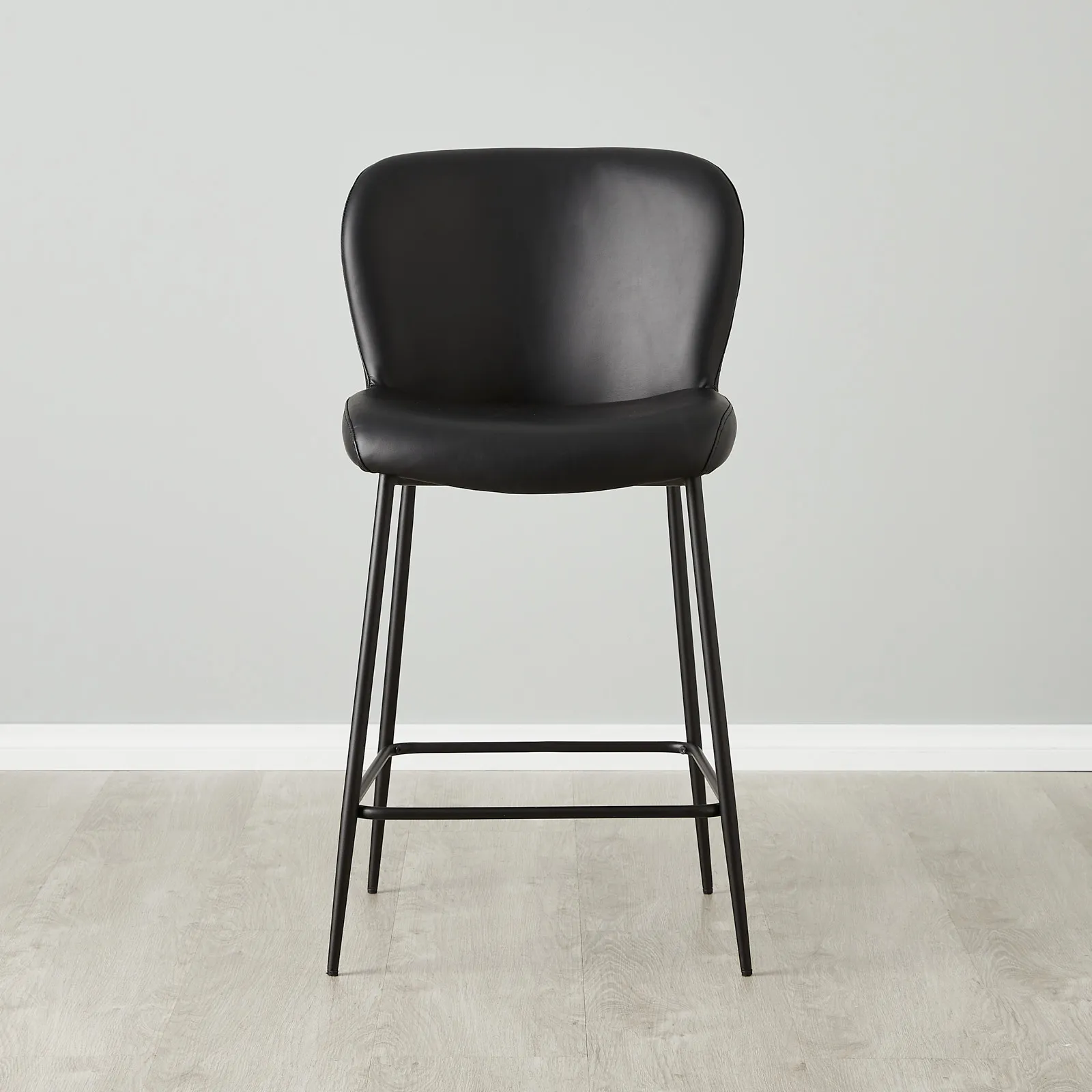Hailey Black Vegan Leather 67cm Counter Stool - Black Metal Legs