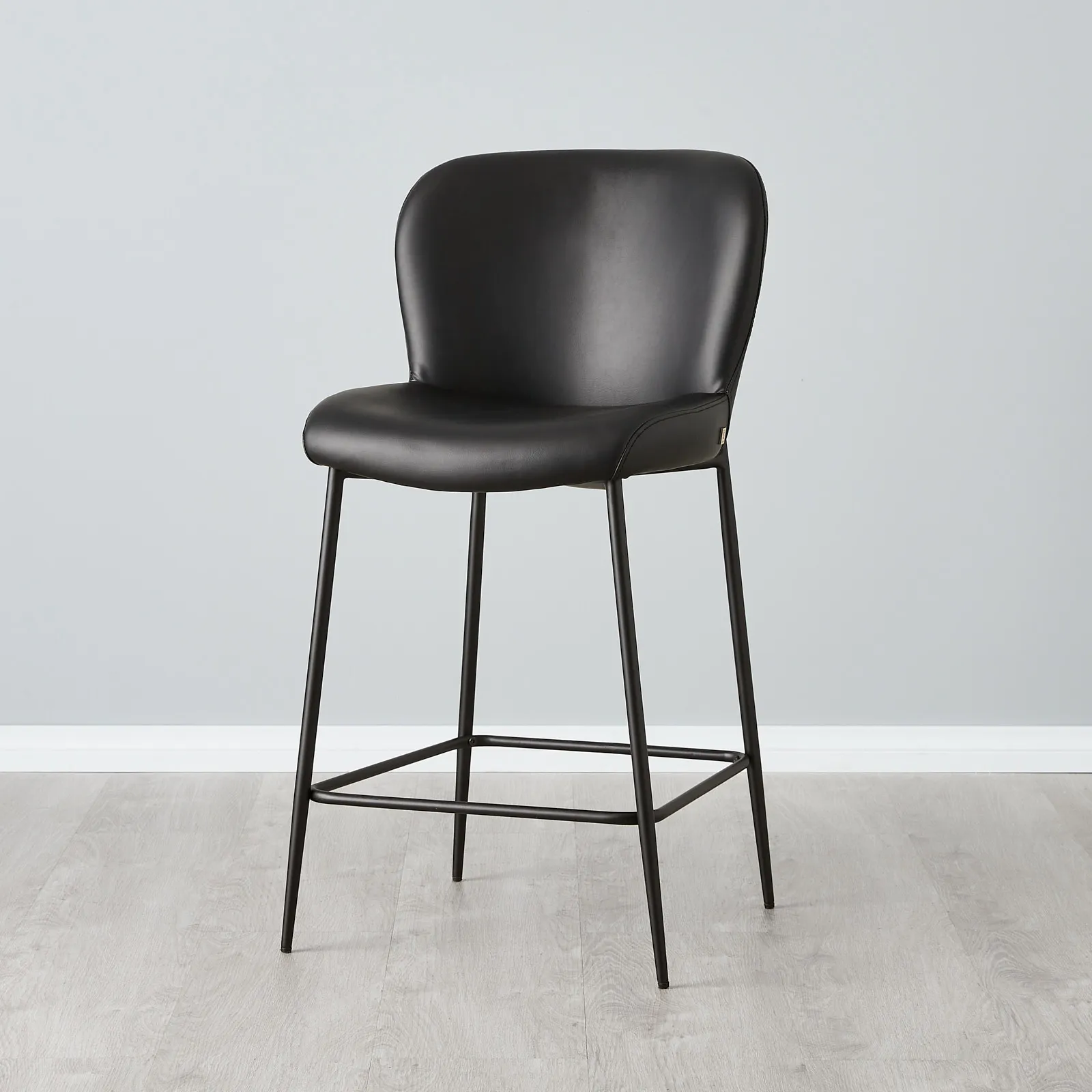 Hailey Black Vegan Leather 67cm Counter Stool - Black Metal Legs