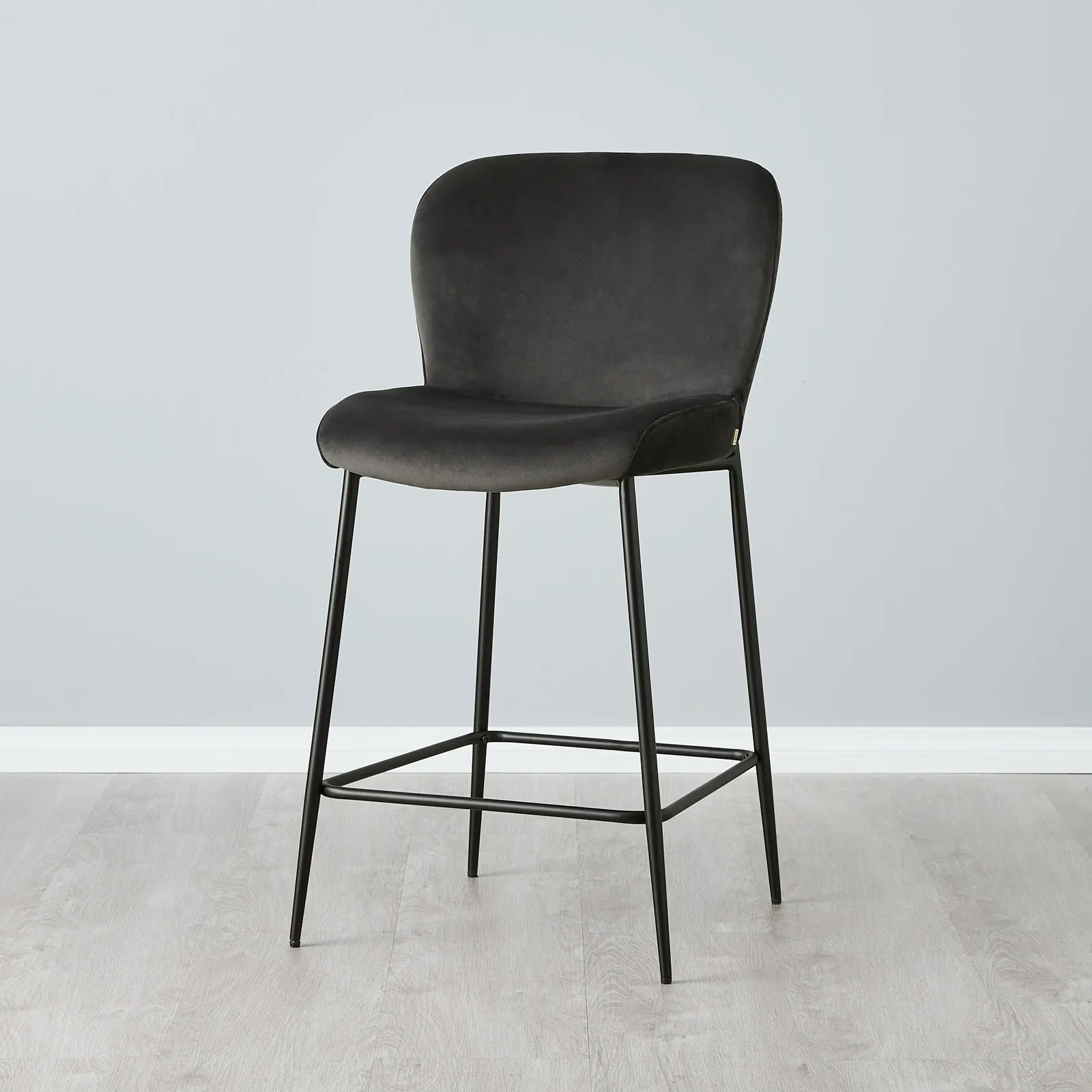 Hailey Charcoal Velvet 67cm Counter Stool - Black Metal Legs
