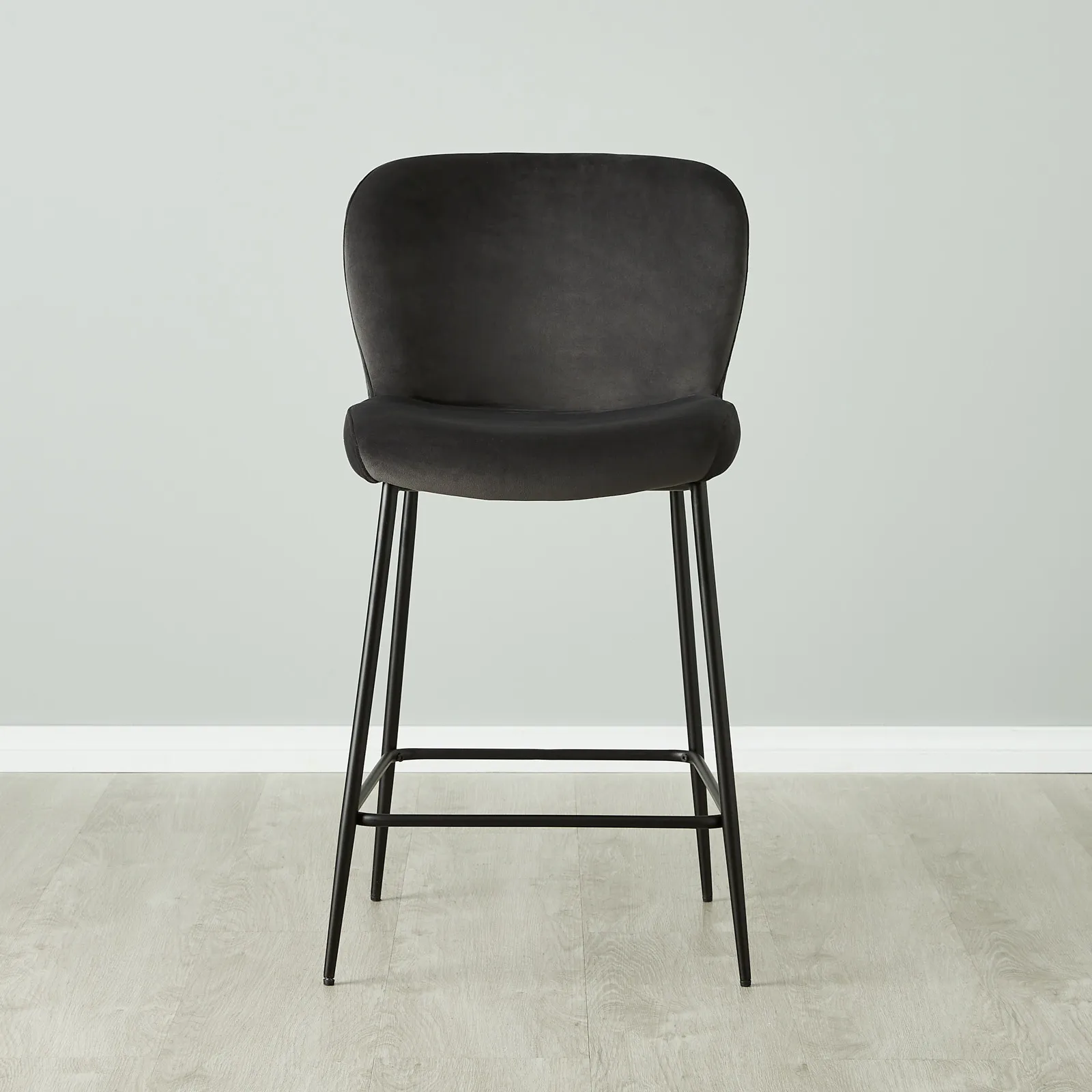 Hailey Charcoal Velvet 67cm Counter Stool - Black Metal Legs