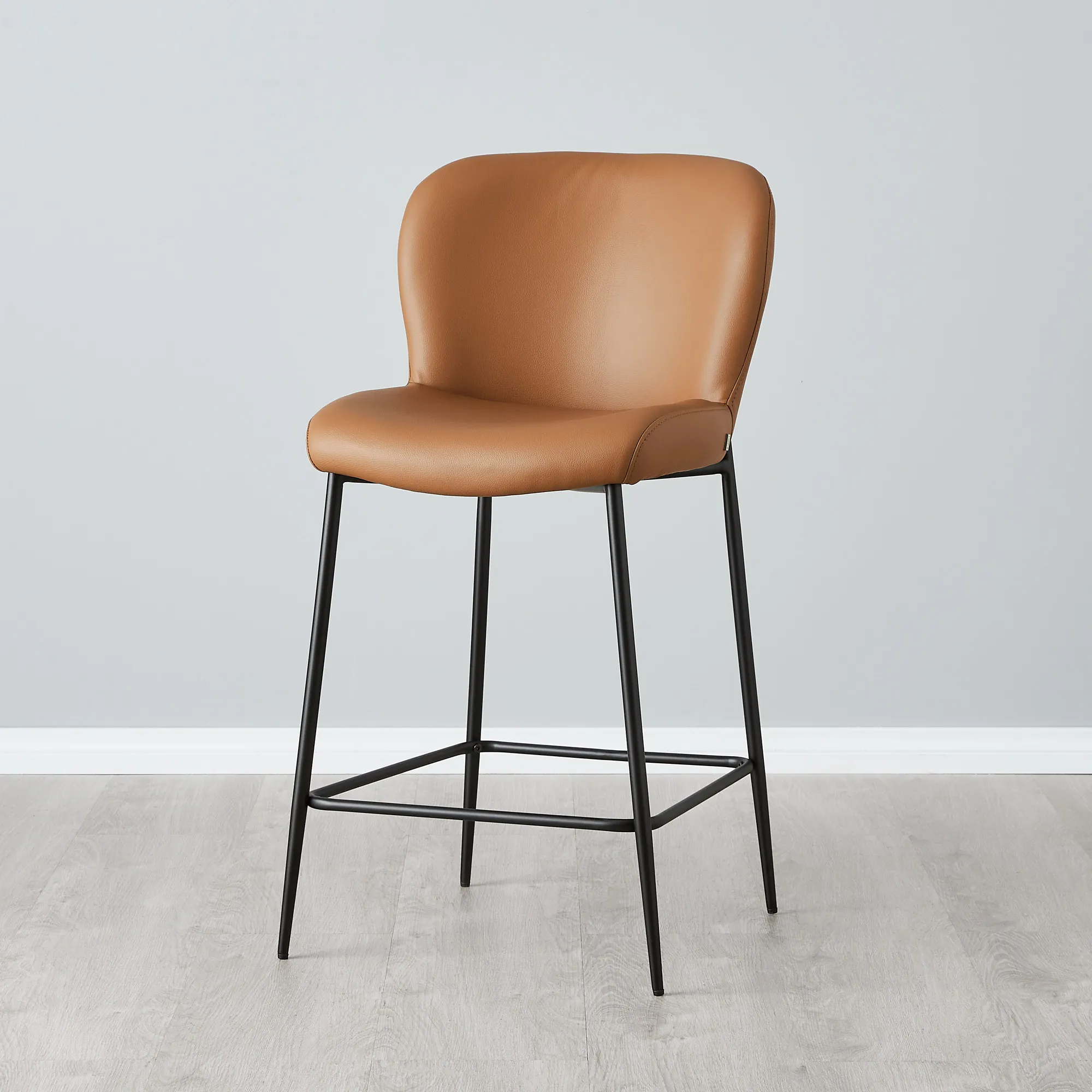 Hailey Walnut Vegan Leather 67cm Counter Stool - Black Legs
