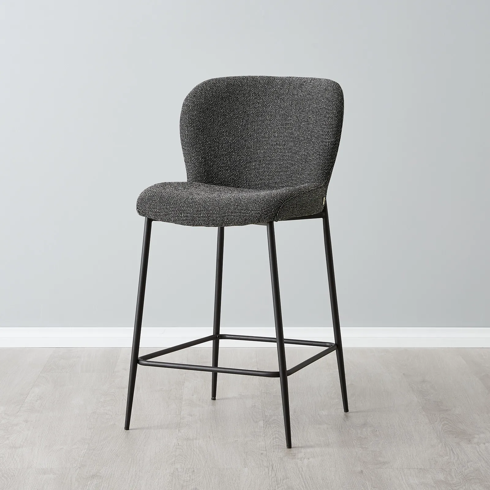 Hailey Cosmos Black Woven Fabric 67cm Counter Stool - Black Metal Legs