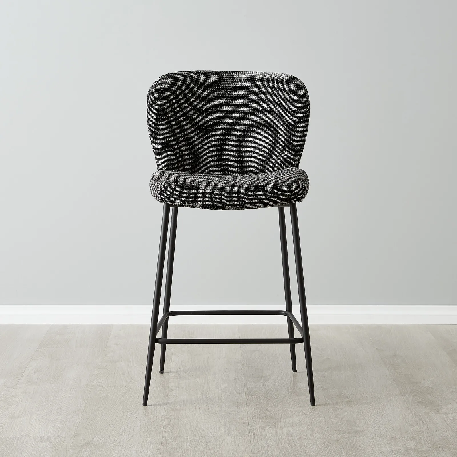 Hailey Cosmos Black Woven Fabric 67cm Counter Stool - Black Metal Legs